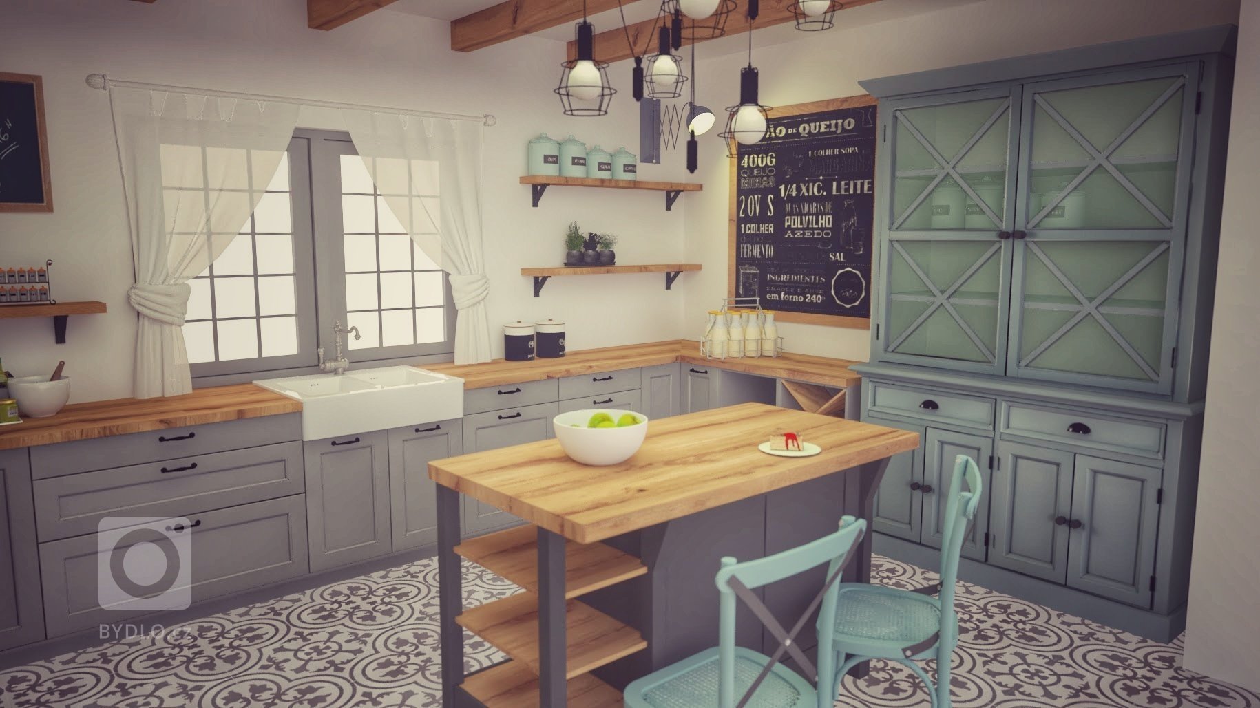 Veľkorysá kuchyňa vo vidieckom štýle.
