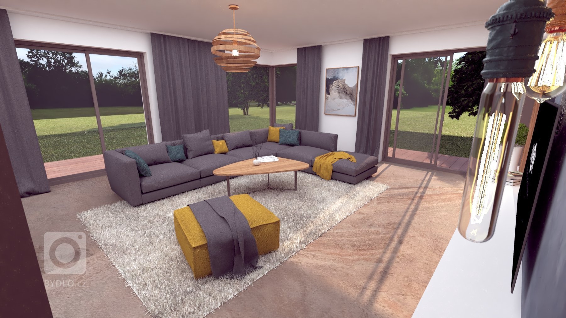 Pôvabný interiér s jemných nádychom luxusu, plný nápaditých detailov. Výrazné prepojenie prírodných materiálov s modernými tecnológiami.
