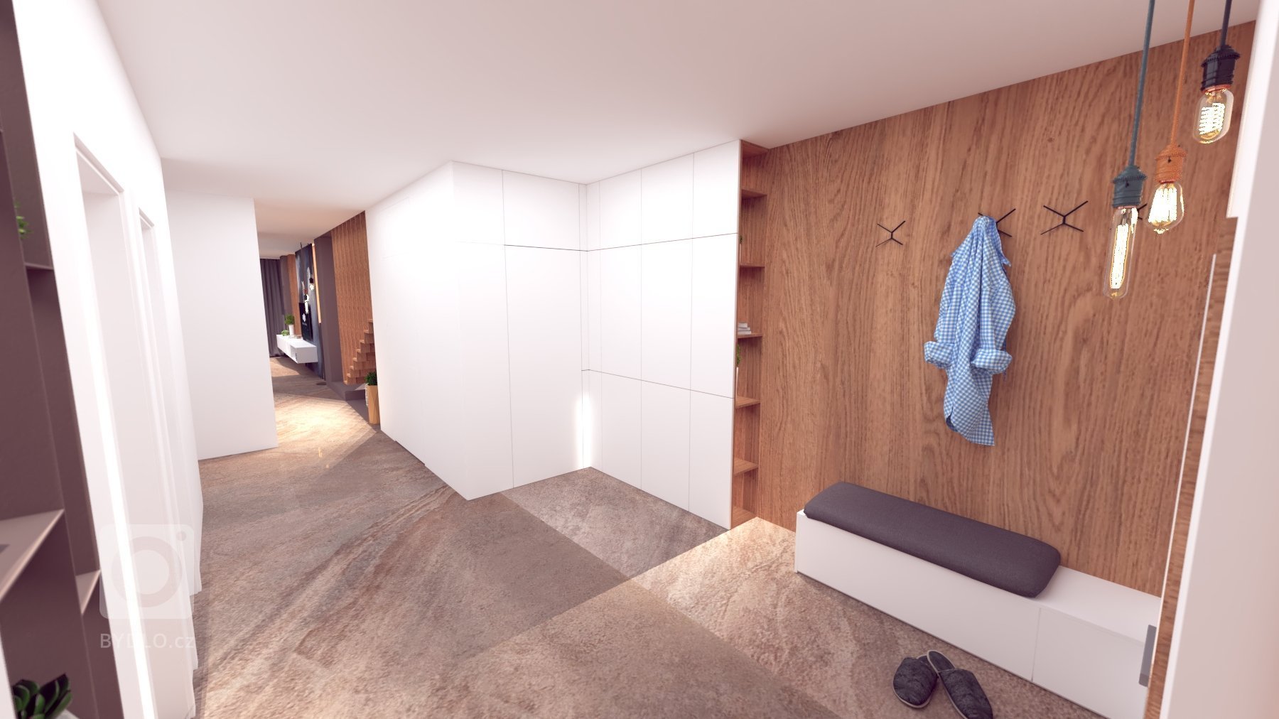 Pôvabný interiér s jemných nádychom luxusu, plný nápaditých detailov. Výrazné prepojenie prírodných materiálov s modernými tecnológiami.
