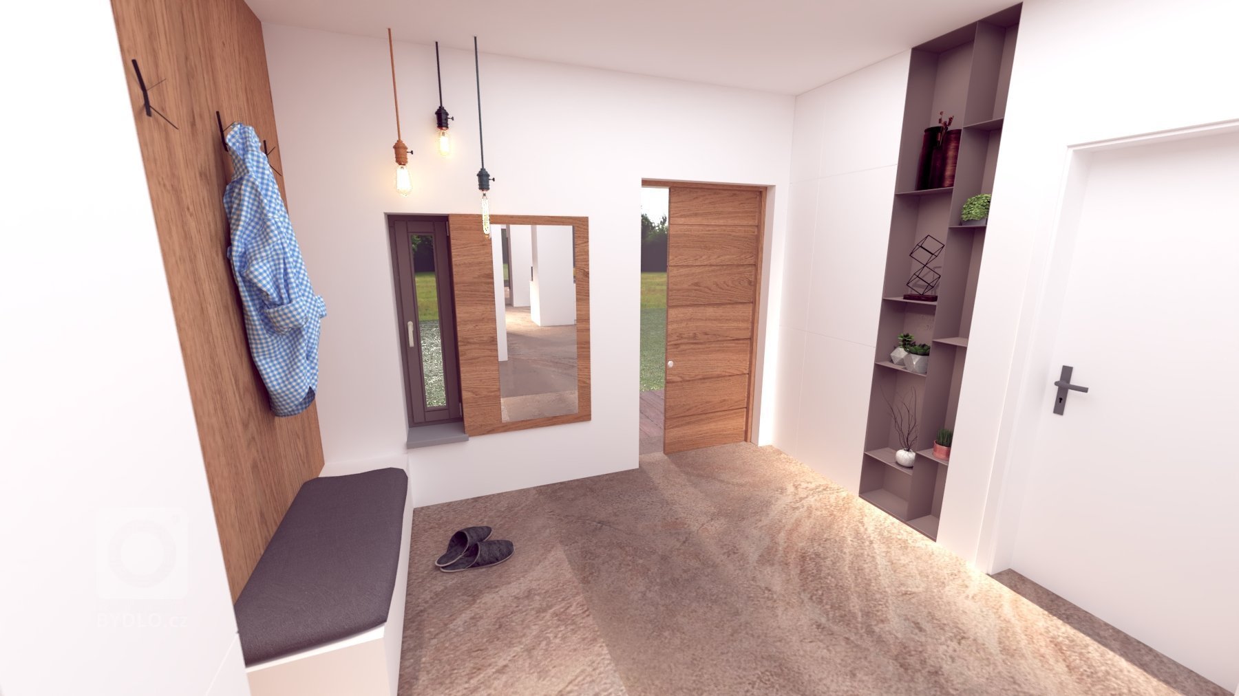 Pôvabný interiér s jemných nádychom luxusu, plný nápaditých detailov. Výrazné prepojenie prírodných materiálov s modernými tecnológiami.
