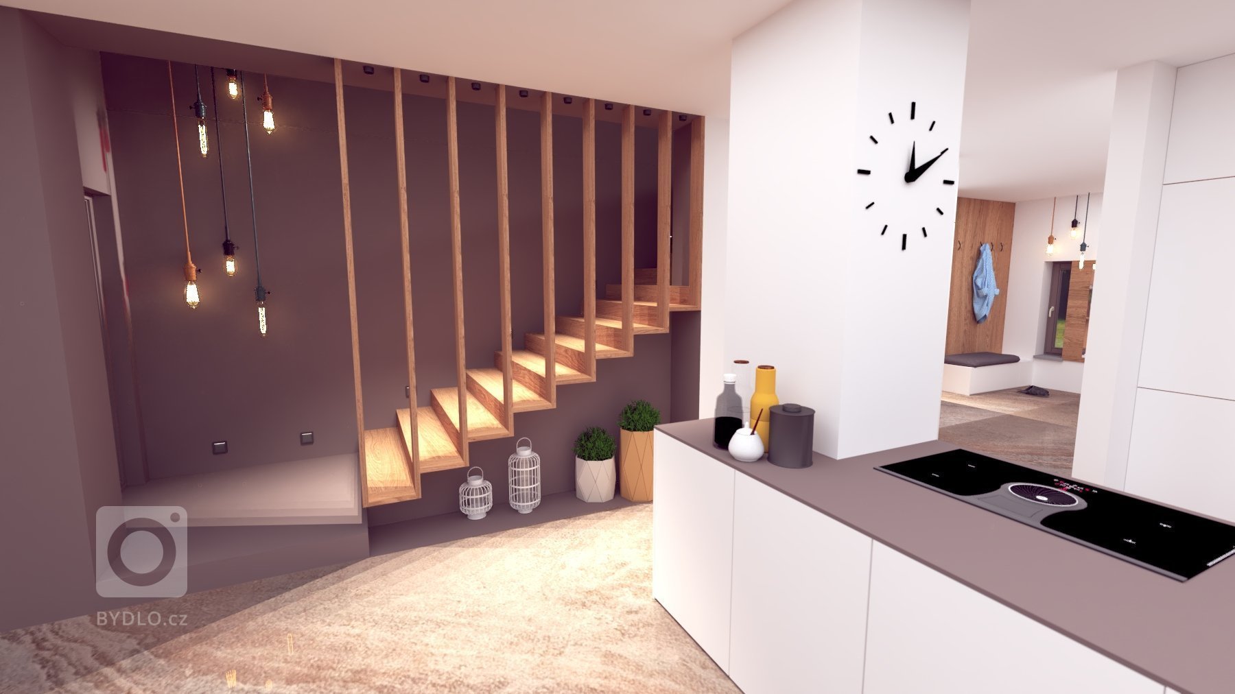 Pôvabný interiér s jemných nádychom luxusu, plný nápaditých detailov. Výrazné prepojenie prírodných materiálov s modernými tecnológiami.
