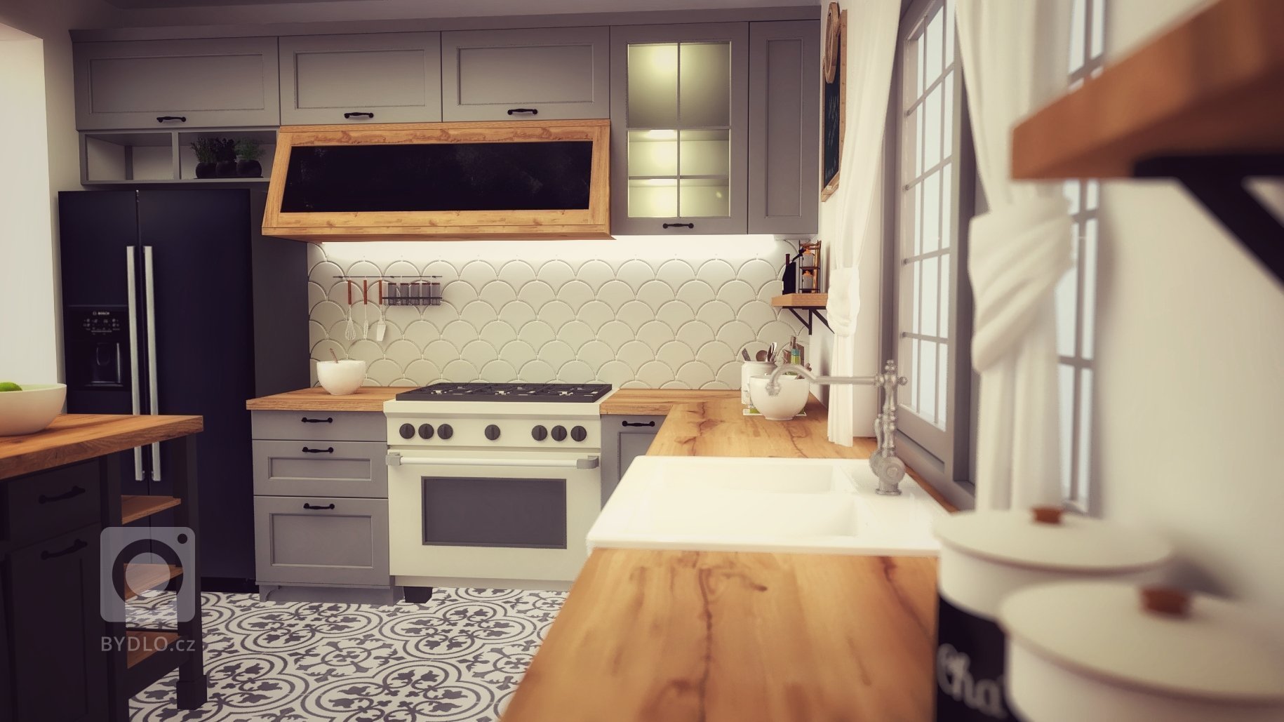 Veľkorysá kuchyňa vo vidieckom štýle.
