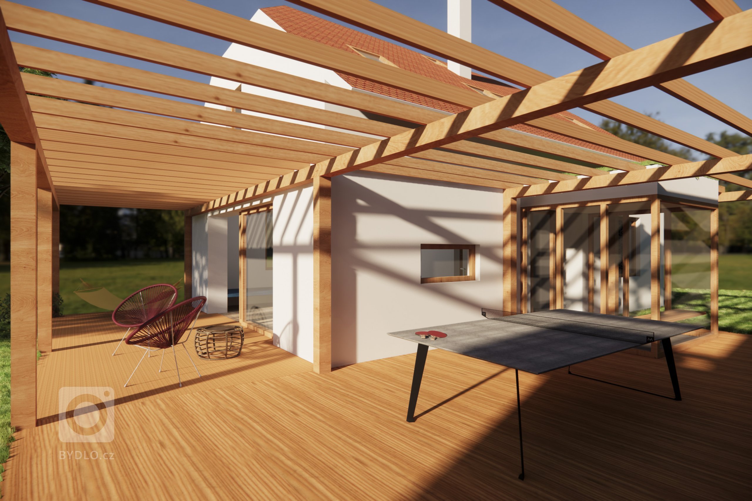 Terasa dává prostor pro posezení i pingpongový stůl