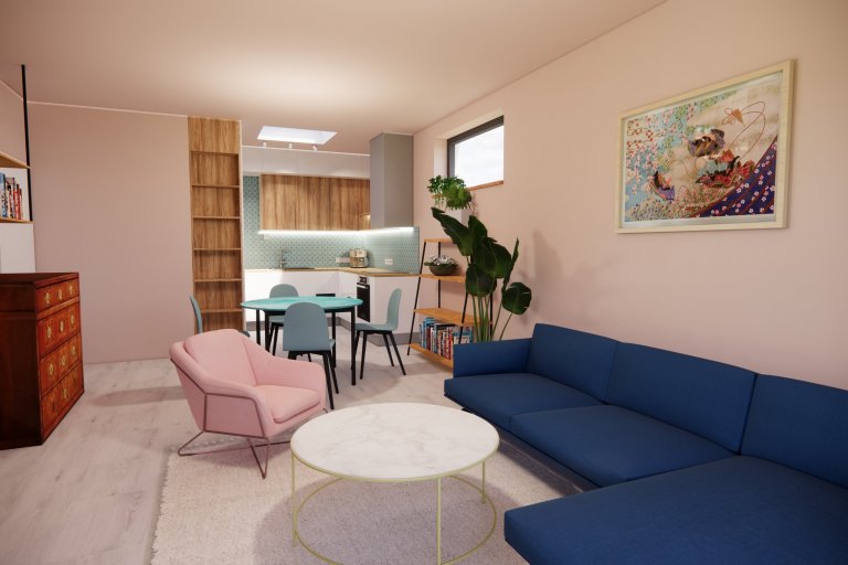 Nad sedací soupravou jsme umístili obraz, který naše klientka zakoupila během cest po Japonsku