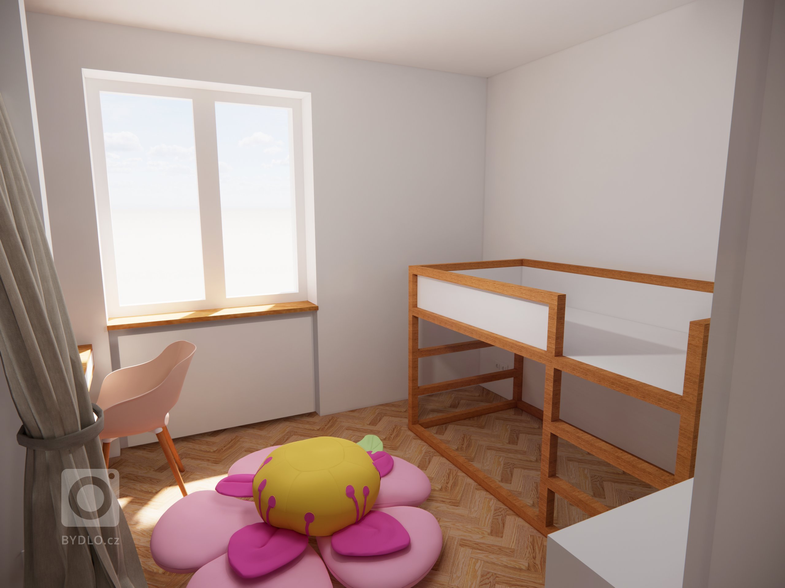 Dětský pokoj malé princezny - oboustranná postel z IKEA