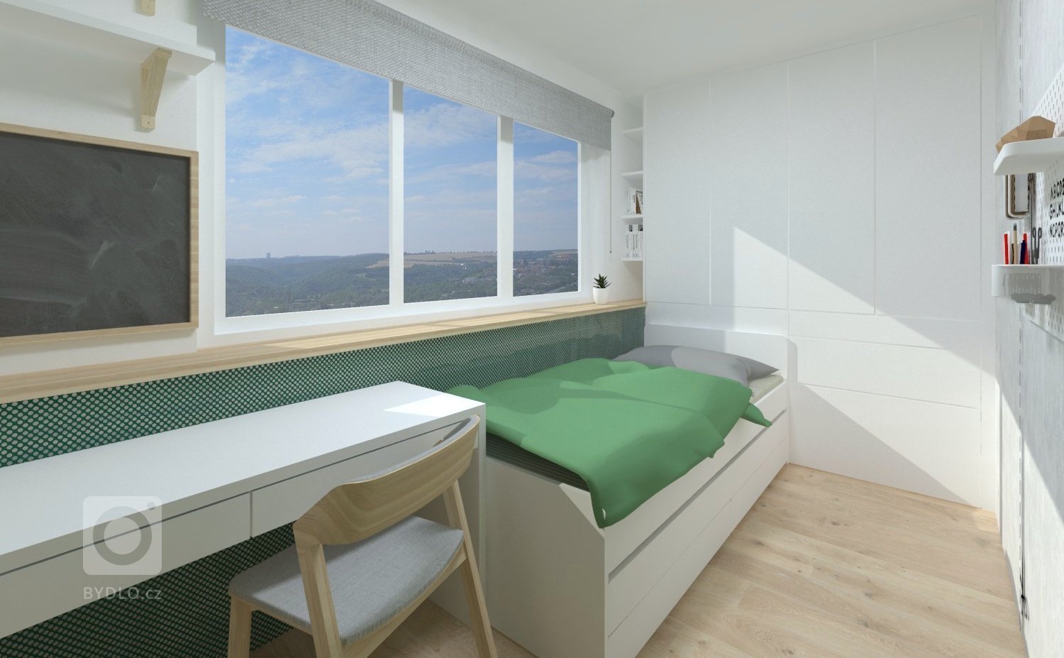 Školák a malý sportovní nadšenec se po přestěhování do panelového domu konečně dočkal samostatného pokoje. Při návrhu jsme se museli vyrovnat s&nbsp;extrémně…
