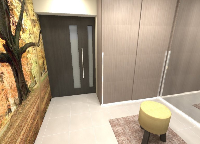 Návrh předsíně rodinného domu vycházel z již vybrané dlažby a dveří.

Požadavkem byla objemmná šatní skříň, zrcadlo se zásuvkou a taburet.

Alespoň jedna…