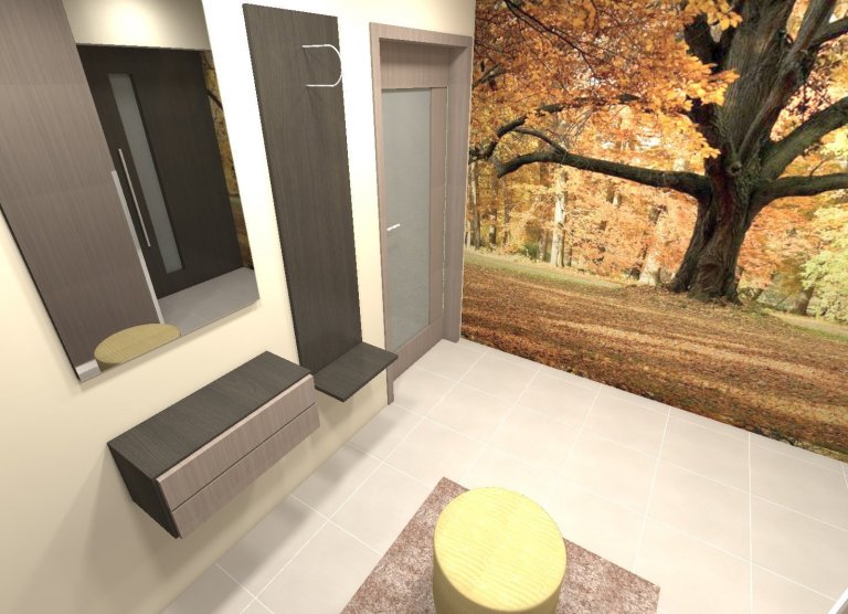 Návrh předsíně rodinného domu vycházel z již vybrané dlažby a dveří.

Požadavkem byla objemmná šatní skříň, zrcadlo se zásuvkou a taburet.

Alespoň jedna…