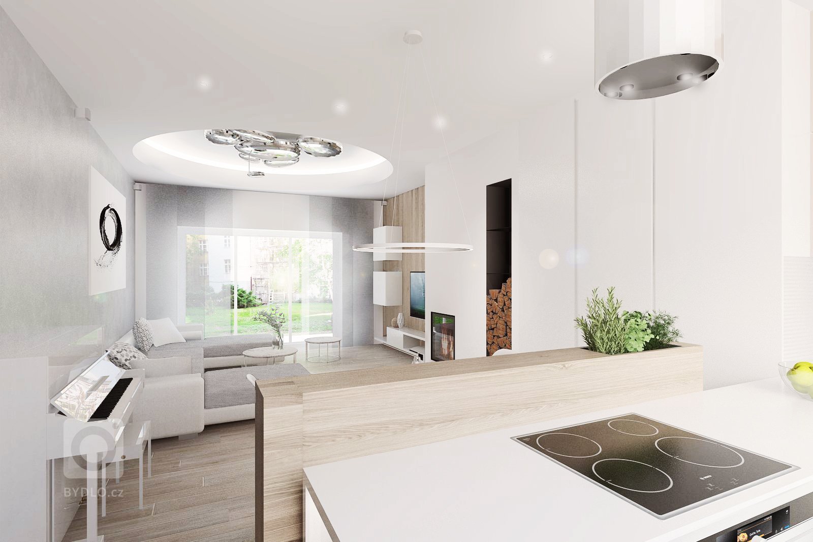 Hlavním motivem celého prostoru je tvar kruhu, který krásně pasuje do funkcionalistické historie rekonstruovaného domu...