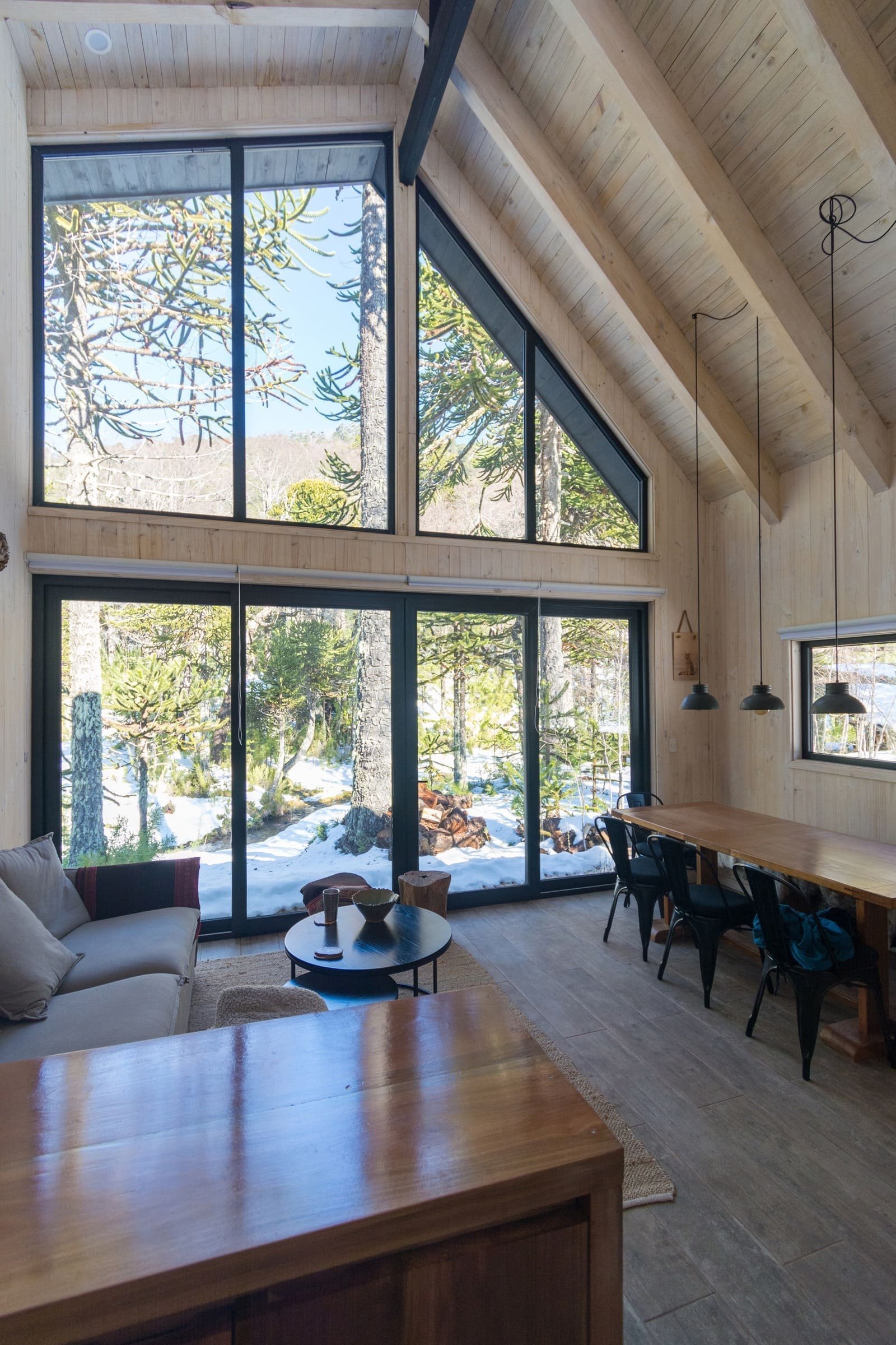 Chata uprostřed zasněženého lesa