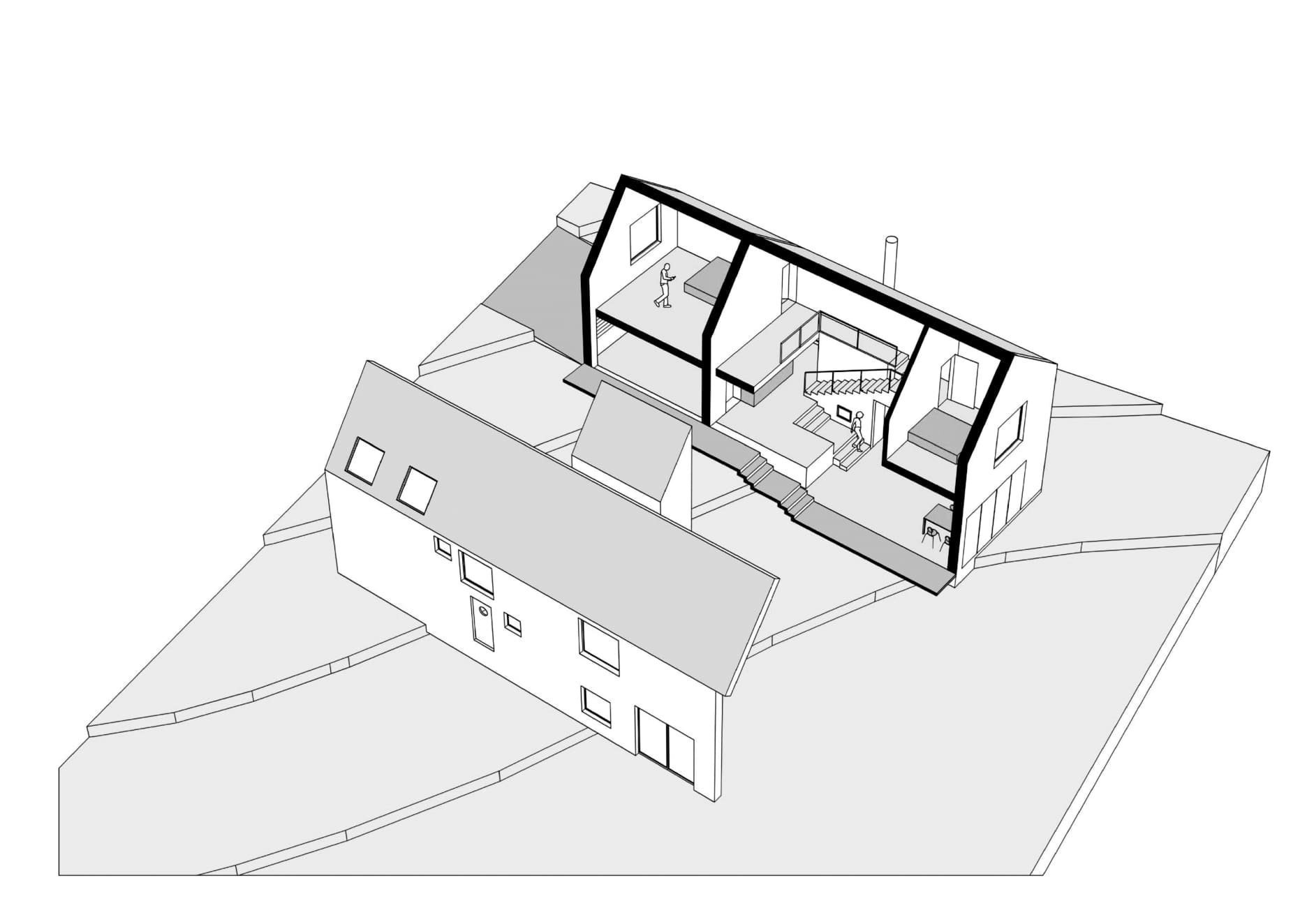 Dům s obývacím pokojem o výšce devět metrů
