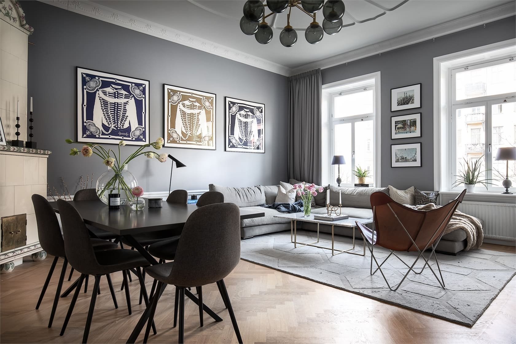 Elegantní byt v šedých odstínech ve Stockholmu