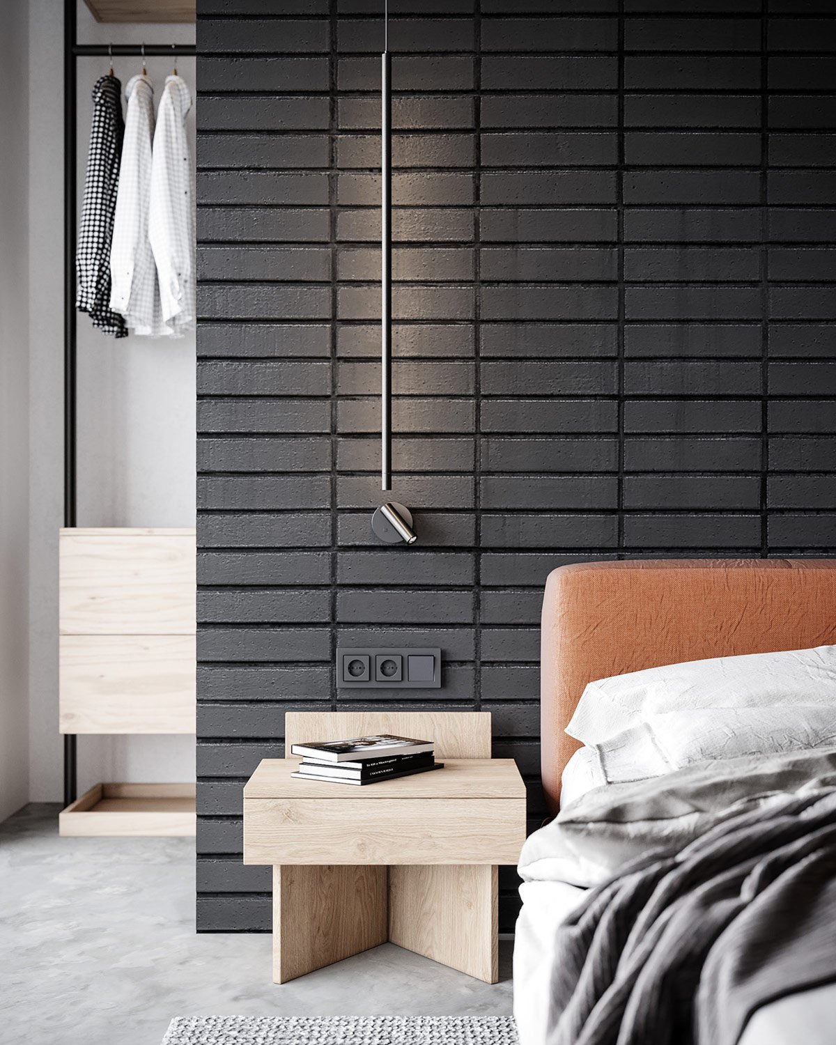 Interiér plný surového dřeva a odkrytých cihel