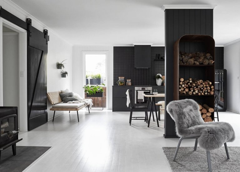 Skandinávský interiér v černobílé kombinaci