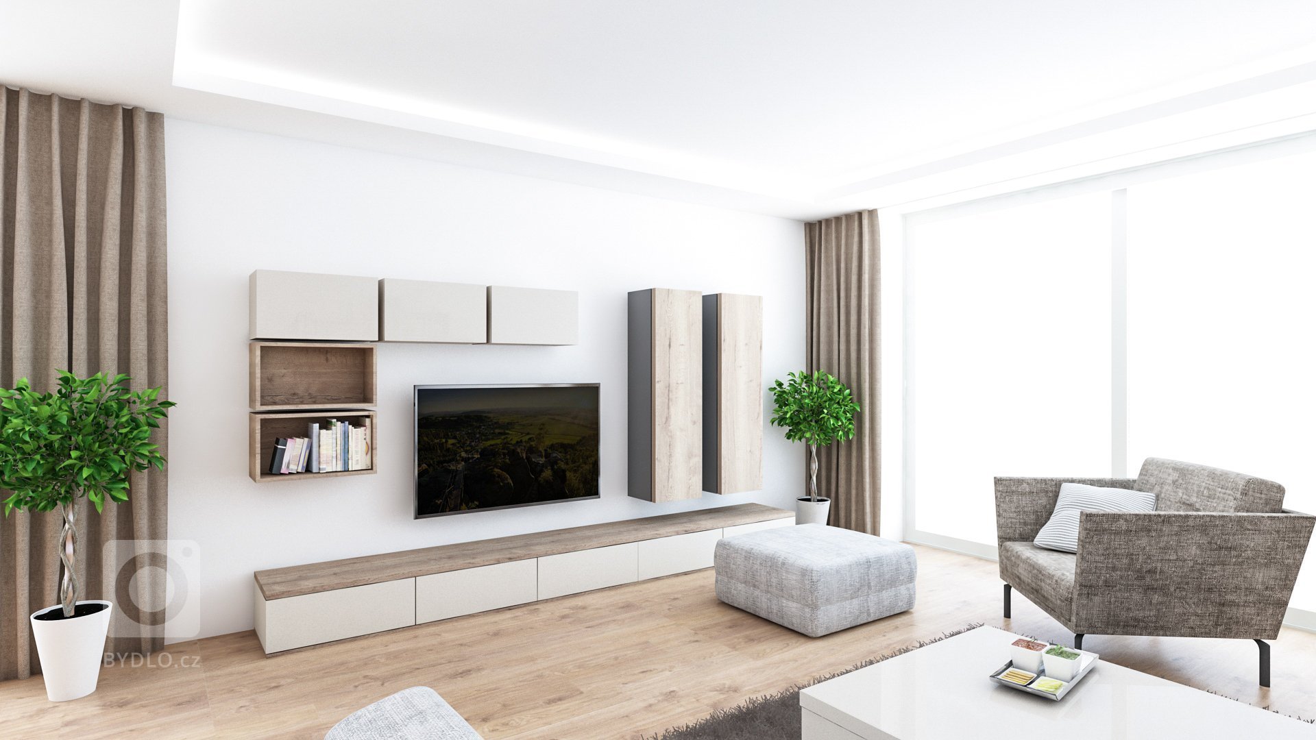 Tento prostor je navžen pro mladou rodinu na vesnici v blízkosti Brna. Základem je tmavší dřevodekor s imitací betonové stěrky v kuchyni.&nbsp;
