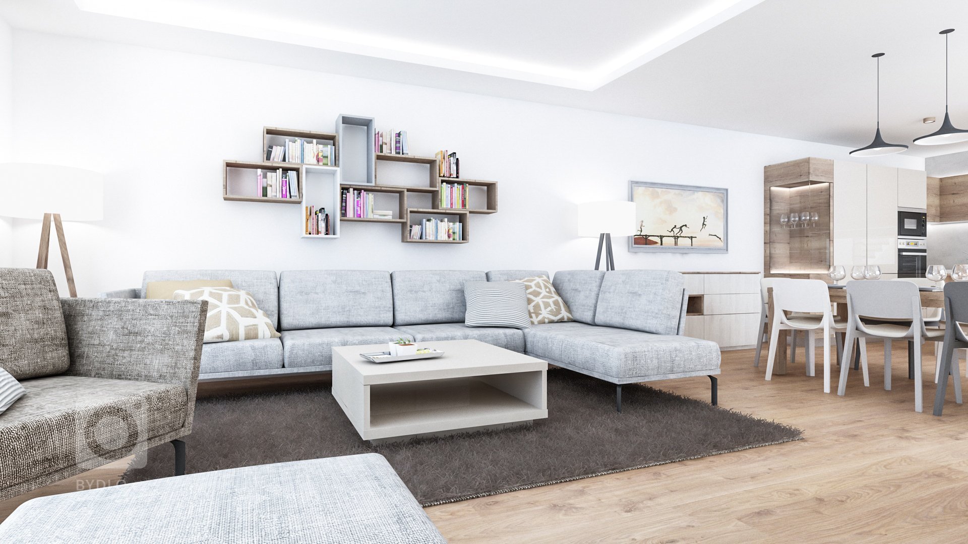 Tento prostor je navžen pro mladou rodinu na vesnici v blízkosti Brna. Základem je tmavší dřevodekor s imitací betonové stěrky v kuchyni.&nbsp;
