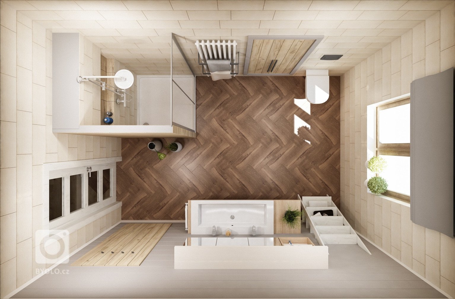 Koupelna se nachází v podkroví rekonstruovaného domu. Celé podkroví má asi 90m2 a zahrnuje pokoje dvou dospívajích&nbsp;dětí, chodbu a koupelnu. S klienty jsem…