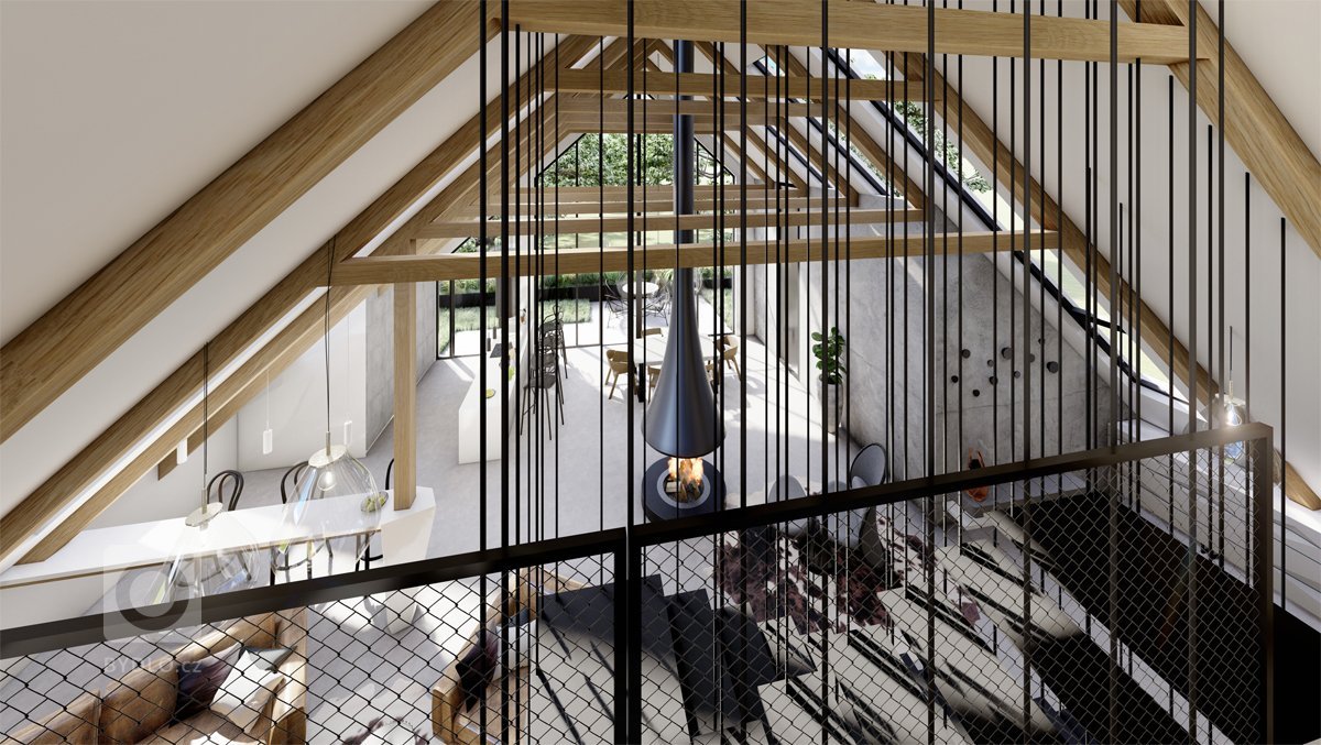 Netradiční interiér v&nbsp;přírodních tónech v&nbsp;kombinaci s&nbsp;dubovým dřevem, surovým betonem, betonovou stěrkou nebo mramorem. Půda prošla celkovou…