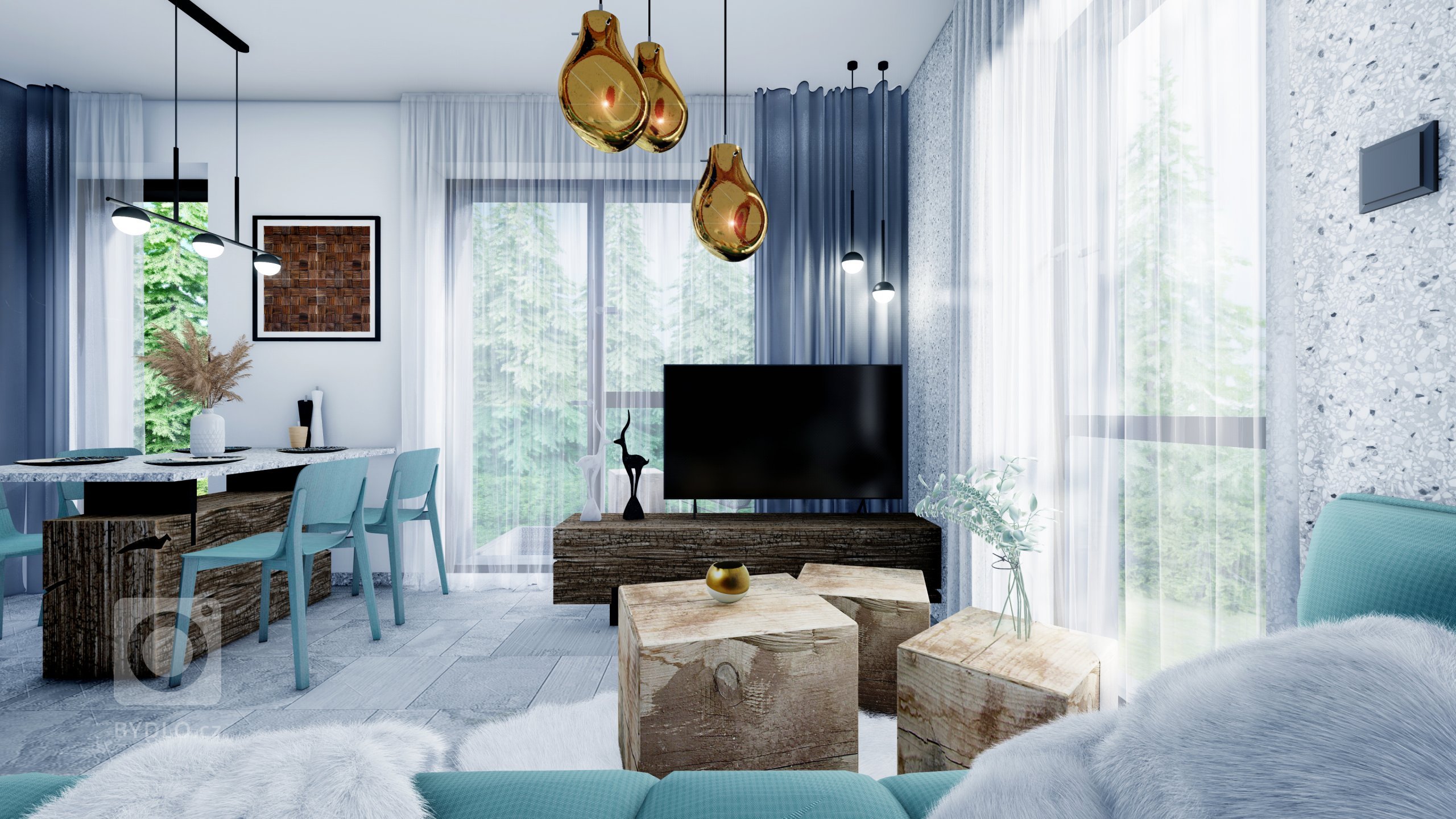 Moderní interiér v&nbsp;horském stylu v&nbsp;přírodě Jizerských hor, kde hraje hlavní roli obklad Terrazzo a&nbsp;kamenná podlaha v&nbsp;akcentu s&nbsp…