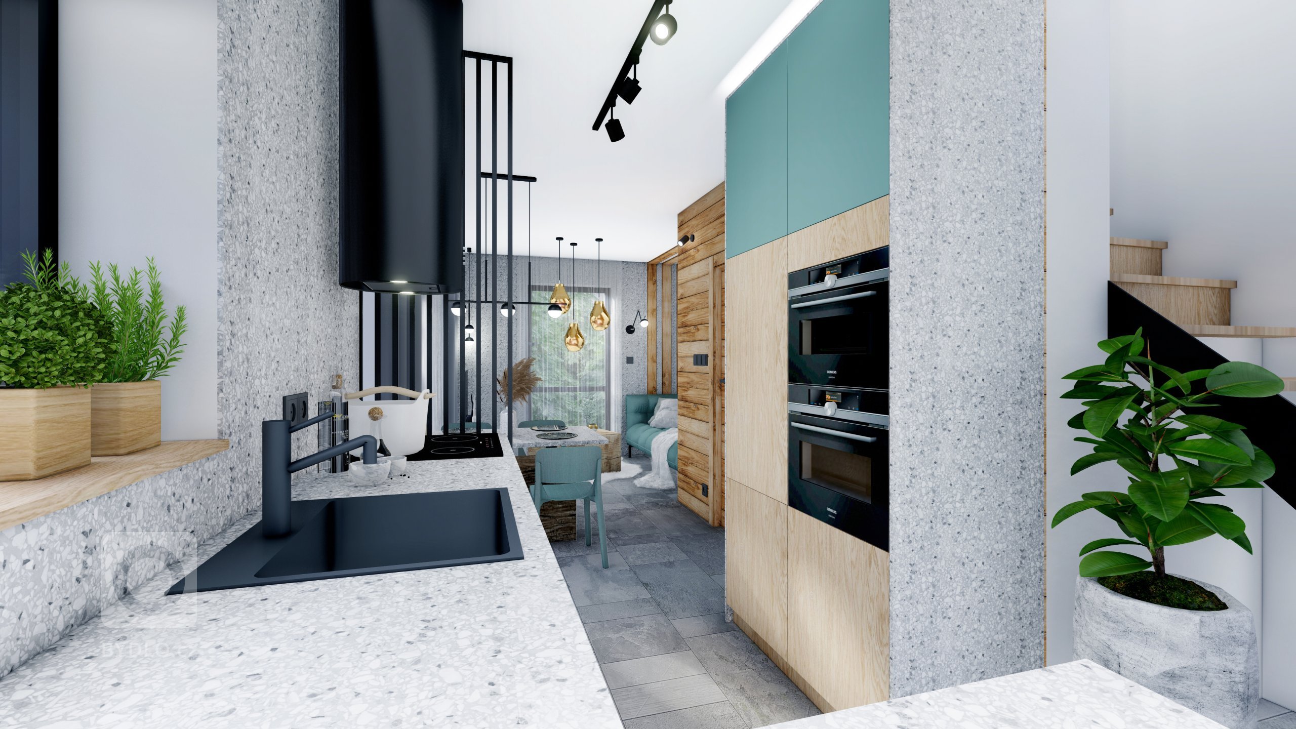 Moderní interiér v&nbsp;horském stylu v&nbsp;přírodě Jizerských hor, kde hraje hlavní roli obklad Terrazzo a&nbsp;kamenná podlaha v&nbsp;akcentu s&nbsp…