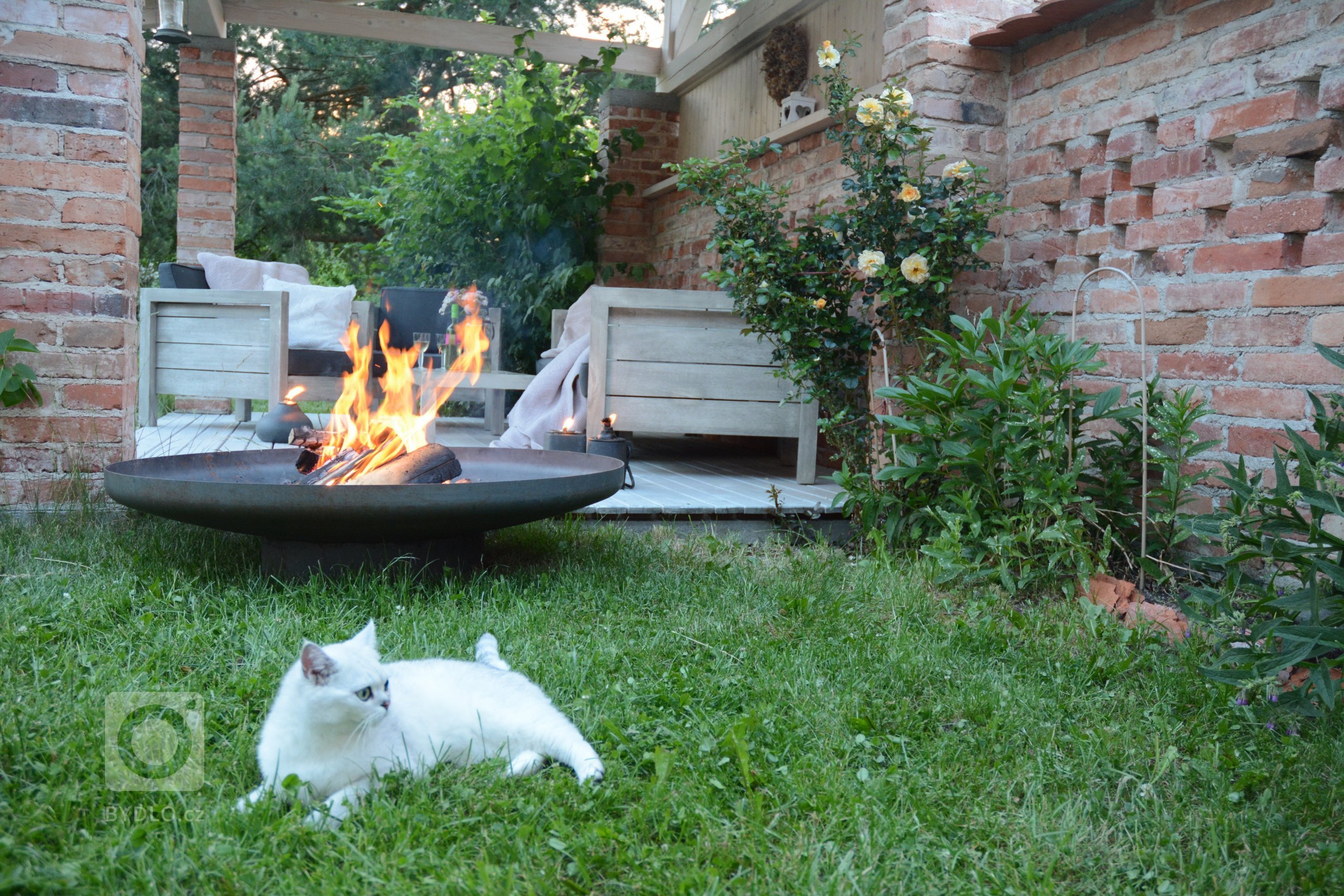 Plot ze straých cihel pokrytý „bobrovkou“ odlehčený průduchy. 