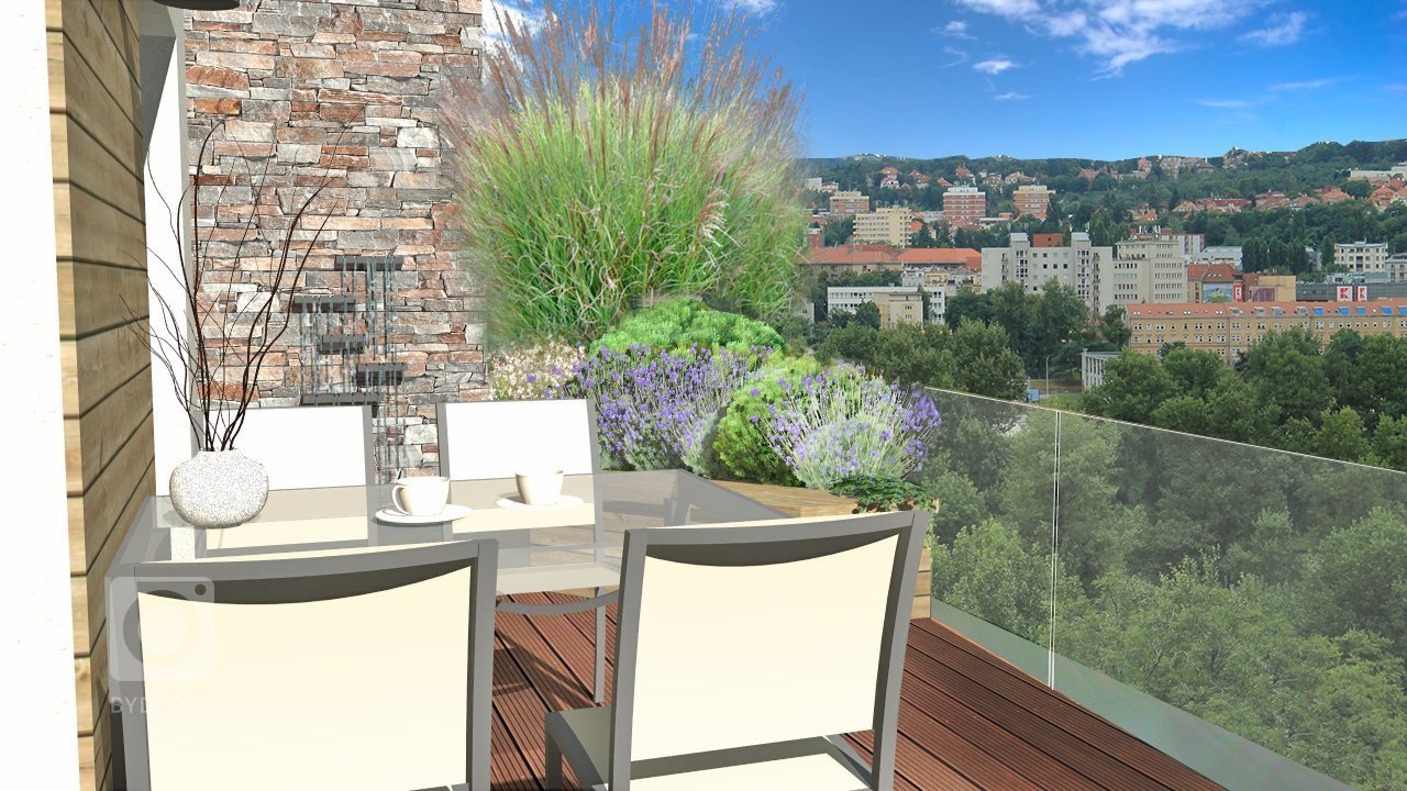 Návrh balkonu pracuje s pohledem z obývacího pokoje bytu tak, aby obyvatelé nebyli nuceni ve výhledu pozorovat pouze nábytek pro venkovní sezení. Zároveň je…