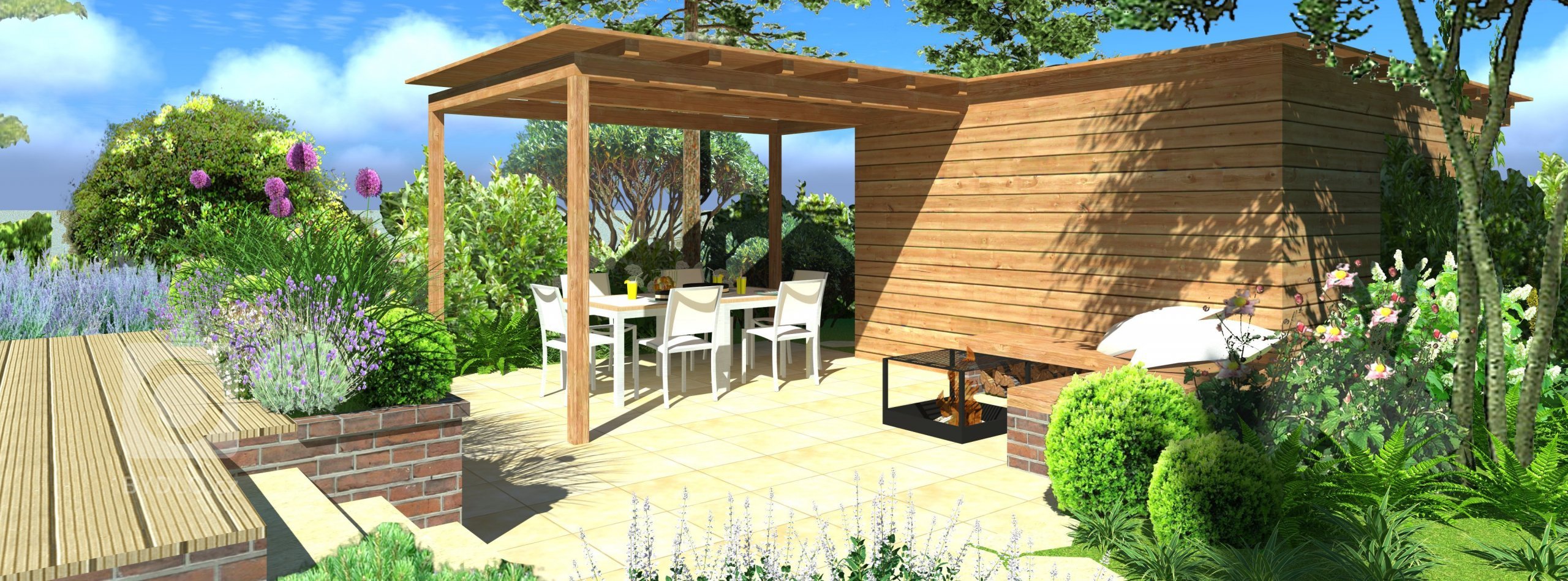 Přední polovina zahrady je pojata jako pobytová část&nbsp;s výraznou okrasnou funkcí. Celá koncepce uspořádání se odvíjí od polohy studny, která je vyvýšena…