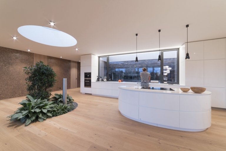 Hlavním konceptem bylo vytvořit otevřený fluidní prostor, který nebude mít žádné zbytečné dveře, chodby ani překážky. Je to jeden z příkladů, jak může dům díky…