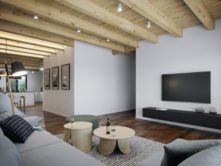 Tento návrh interiéru rodinného domu se od našich ostatních návrhů stylově trochu liší. Nejlépe jej vystihuje slovo &quot;přírodní&quot;. Je v něm více dřeva,…