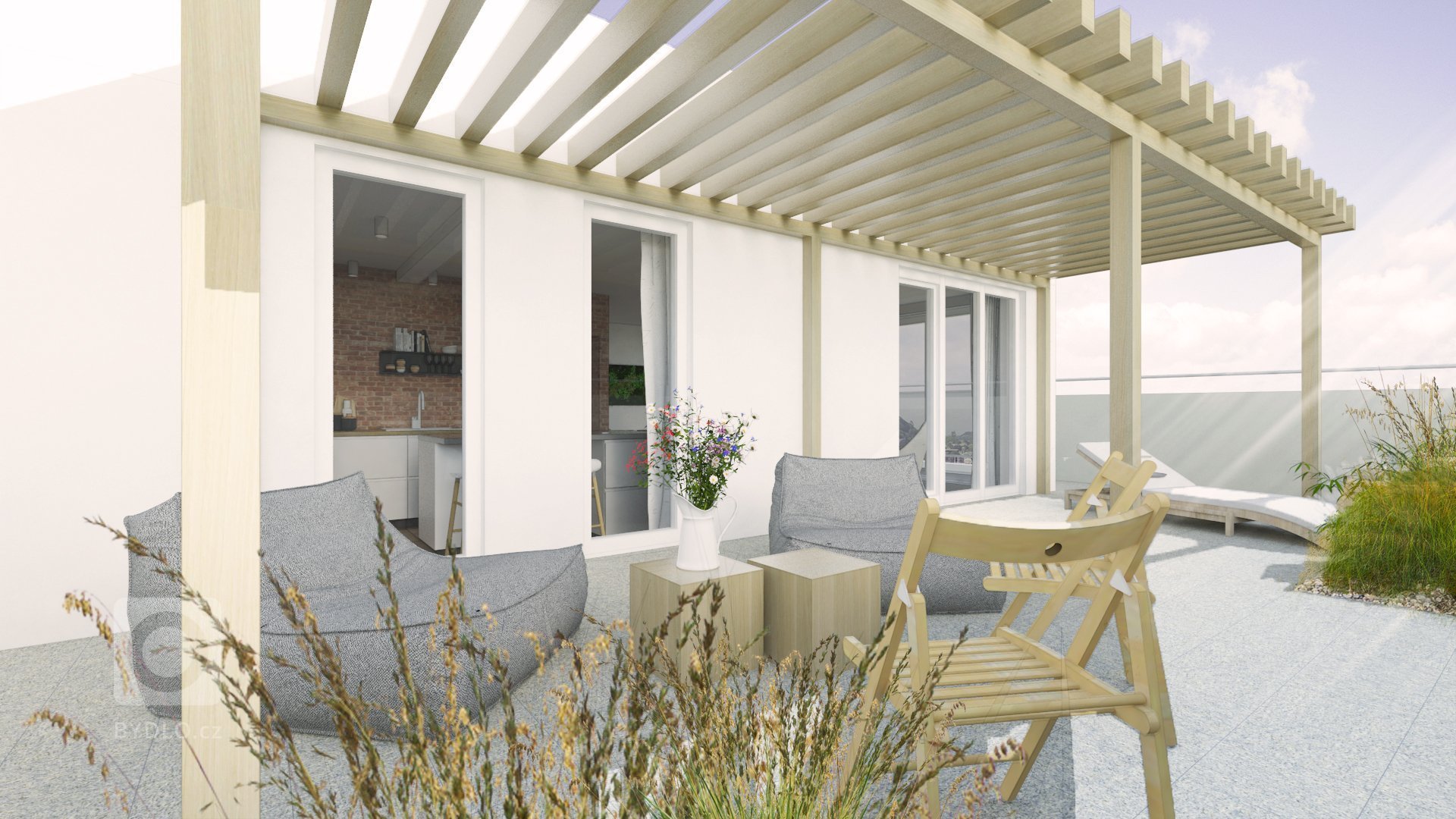 Interiér bytu sa nesie v neutrálnych farebných odtieňoch. V kuchyni sme vytvorili ostrov s dostatočnou pracovnou plochou a barovým sedením, na ktorý plynulo…