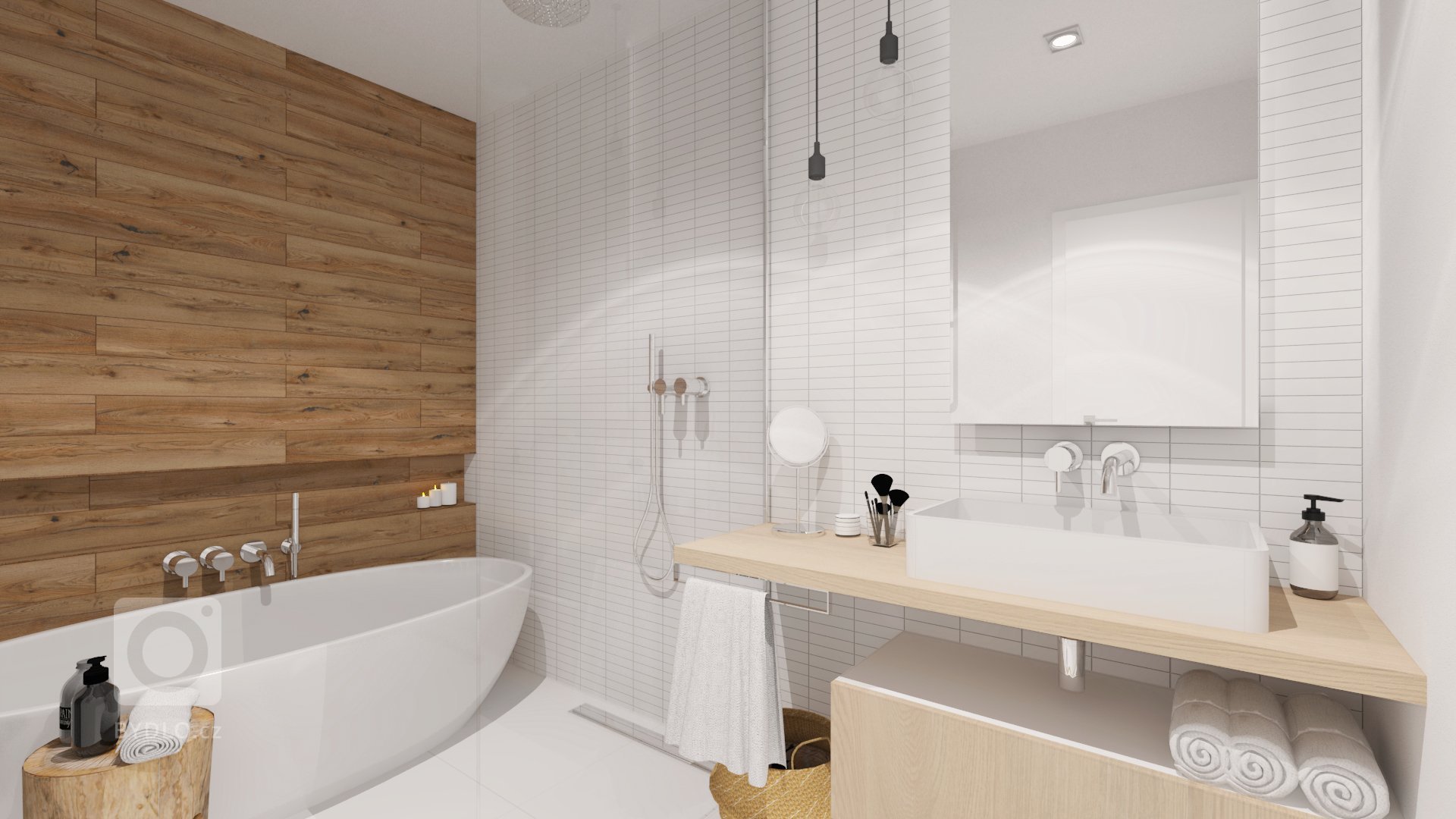 Útulnú atmosféru v interiéri sme dosiahli kombináciou bieleho nábytku s akcentmi dreva, sivej, čiernej a na oživenie interiéru sme použili modrú farbu.

…