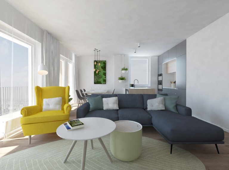 Jednoduchý dizajn nábytku je nosným prvkom tohto interiéru,aj napriek menšej podlahovej ploche priestor pôsobí veľmi vzdušne. Svetlosť priestoru umocňuje…