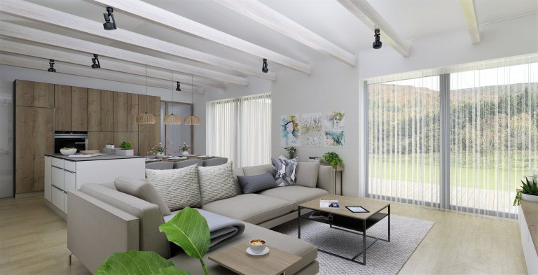 Hlavním přáním&nbsp;majitelů byla&nbsp;kombinace dřeva&nbsp;s&nbsp;neutrální a nadčasovou&nbsp;šedou s&nbsp;bílou. Srdcem spojeného obytného prostoru s kuchyní…