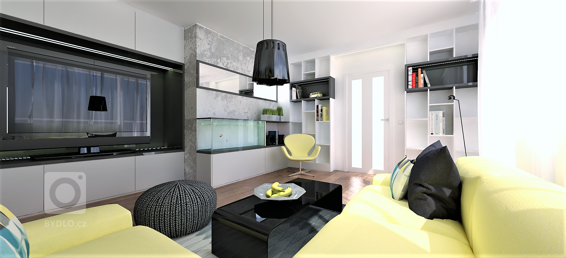 Panelákový obývák s orientací na sever potřeboval sluníčko. Sedací soupravě, kterou majitelé již měli, jsme přizpůsobili celou místnost a promítli koníčky celé…