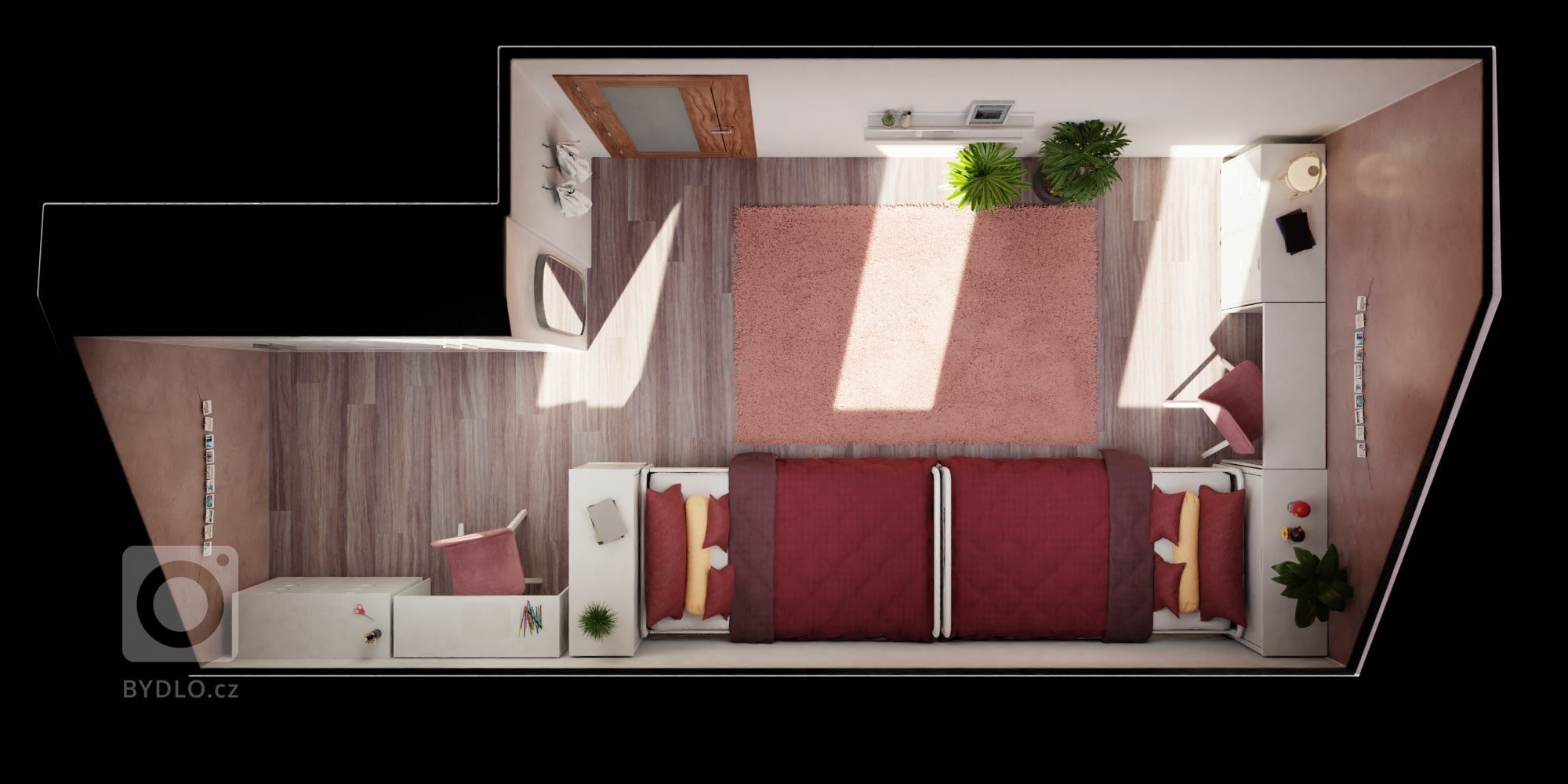 Paní domu si přála navrhnout pokojíček pro dvě dcerky zatím předškolního věku. V plánu je pokojíček zařizovat postupně a vizualizace má sloužit jako plán…