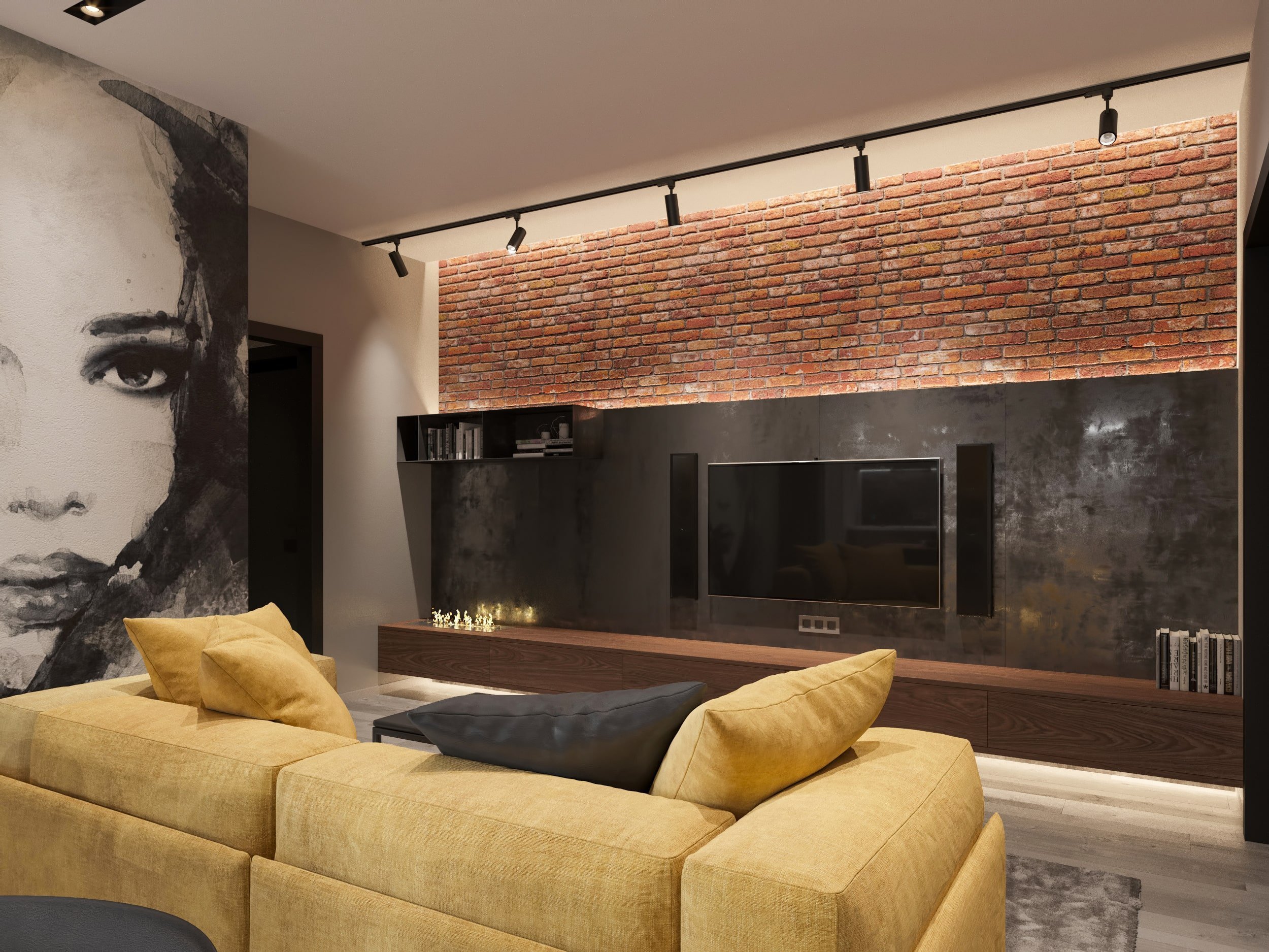 Moderní bydlení se žlutou sedačkou