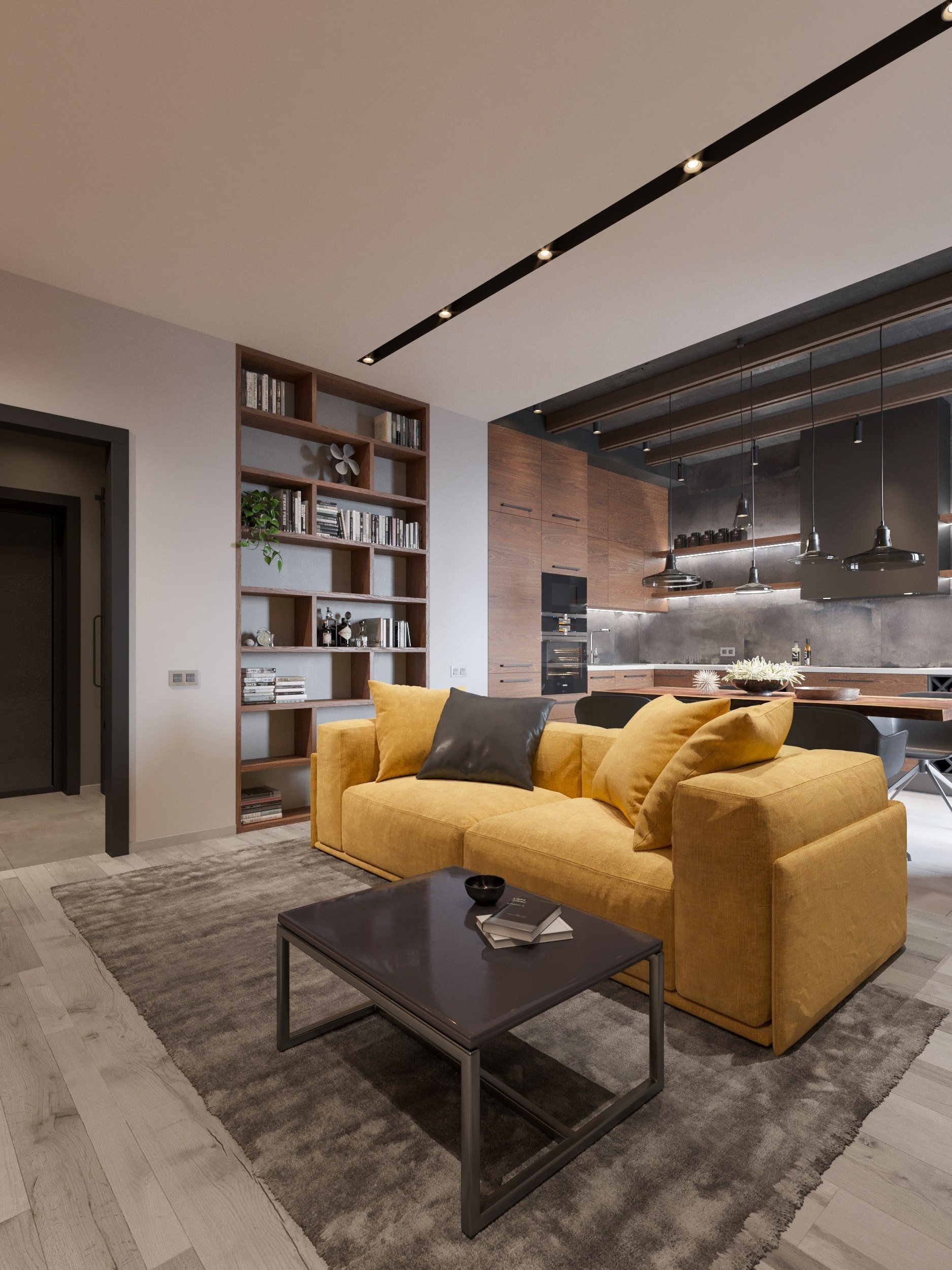 Moderní bydlení se žlutou sedačkou