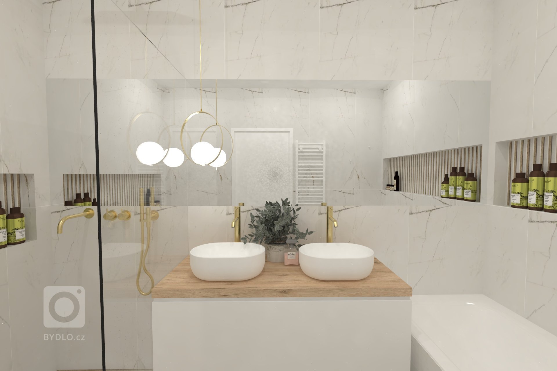 Vizualizace bytu 3+1 pro mladý pár. Barvy které jsem v bytě použila jsou bílá, béžová a zlatá. V obývacím pokoji vznikla nádherná prostorná knihovna, jelikož…