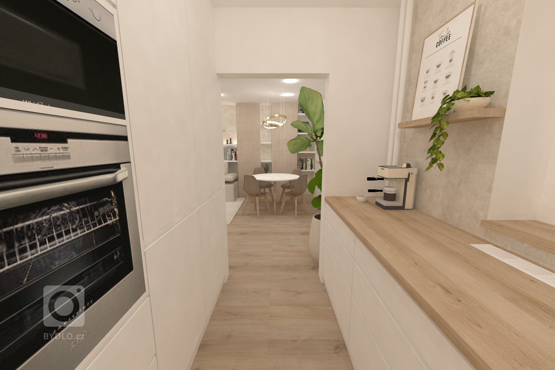 Vizualizace bytu 3+1 pro mladý pár. Barvy které jsem v bytě použila jsou bílá, béžová a zlatá. V obývacím pokoji vznikla nádherná prostorná knihovna, jelikož…