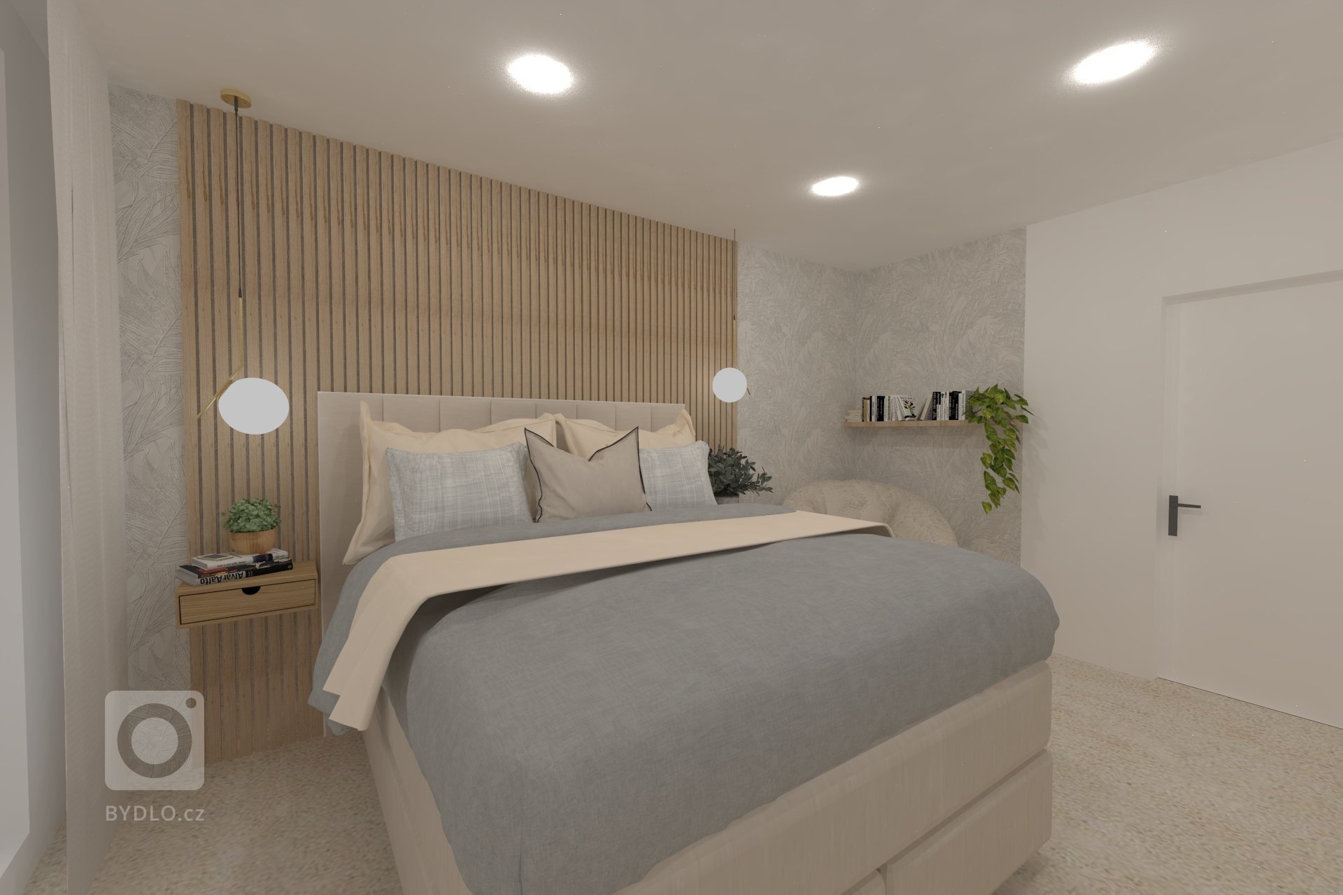 Vizualizace bytu 3+1 pro mladý pár. Barvy které jsem v bytě použila jsou bílá, béžová a zlatá. V obývacím pokoji vznikla nádherná prostorná knihovna, jelikož…