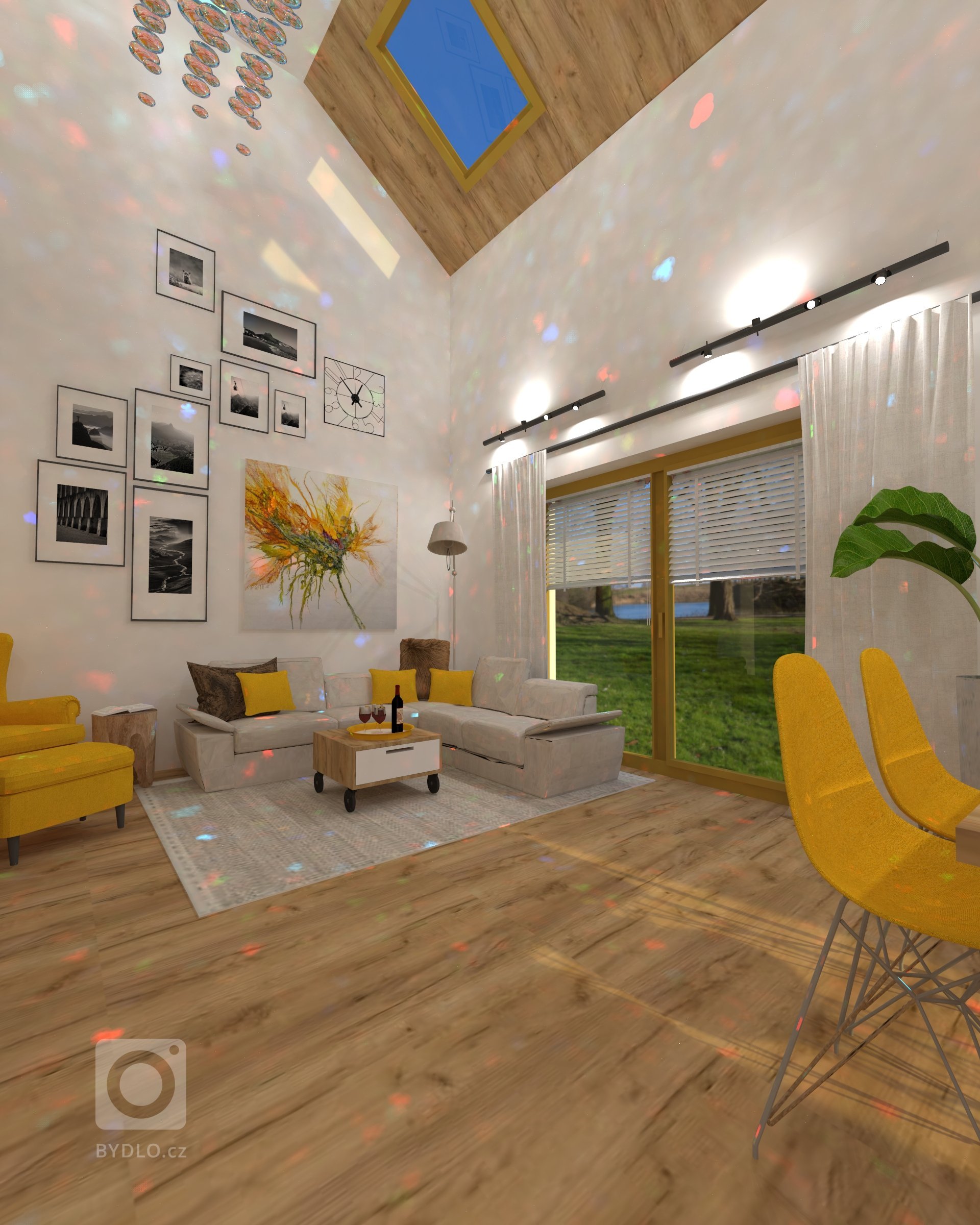 Návrh otevřeného prostoru kterému dominuje krb s knihovnou. Komín je obložen břidlicovým obkladem. Celý interiér jsem ladila do neutrálních béžových tonu,…