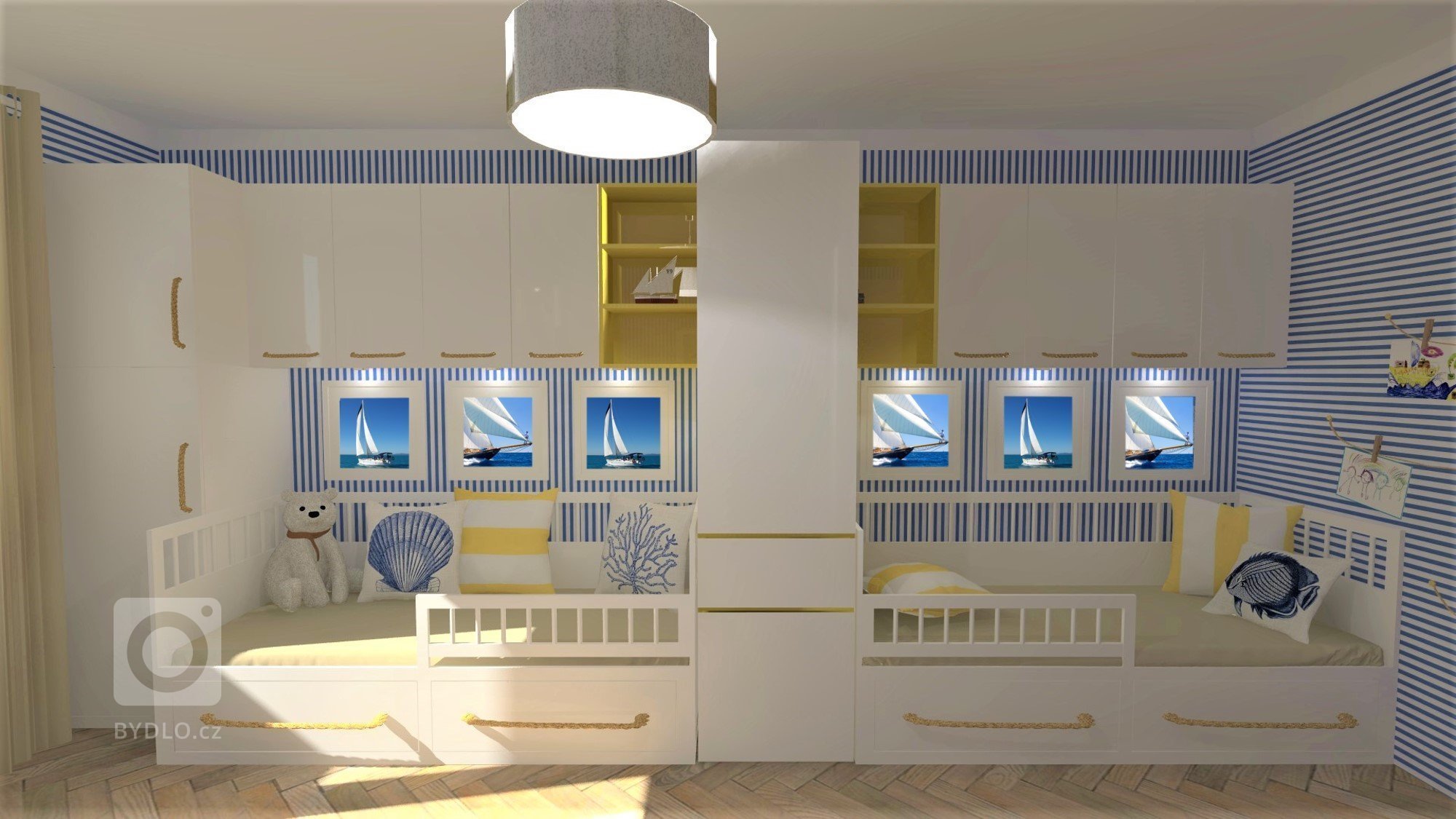 Klientka mne poprosila o návrh pokoje pro dva klučíky (batolecí a předškolní věk) s tím, že chce, aby pokoj byl světlý, měl dost úložných prostor, a aby nějaký…