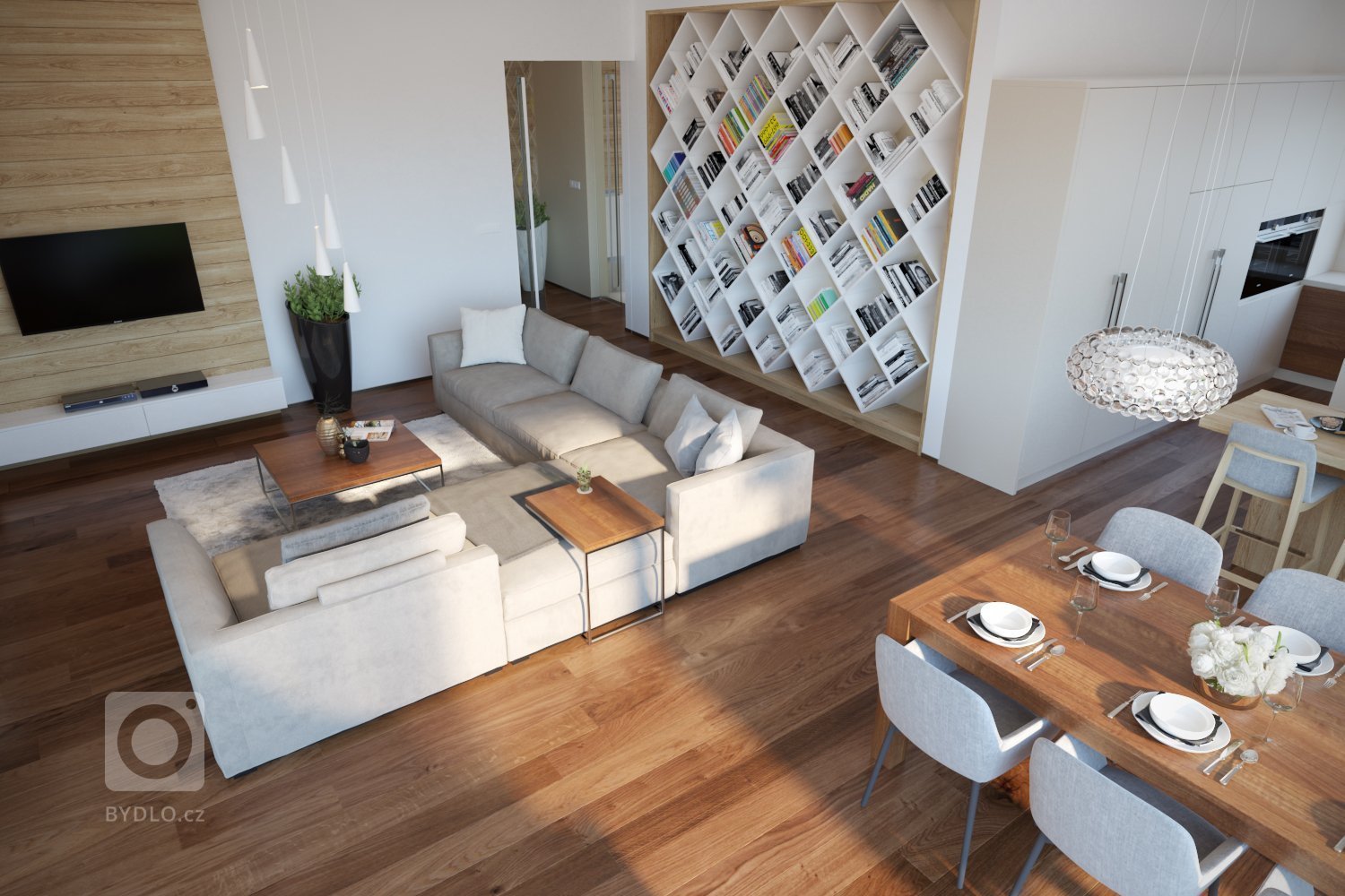 Návrh a vizualizácie luxusného bytu v Prahe. V prvej časťi projektu som vypracoval návrh a vizualizácie obývacej izby spojenej s jedálňou a kuchyňou. V druhej…