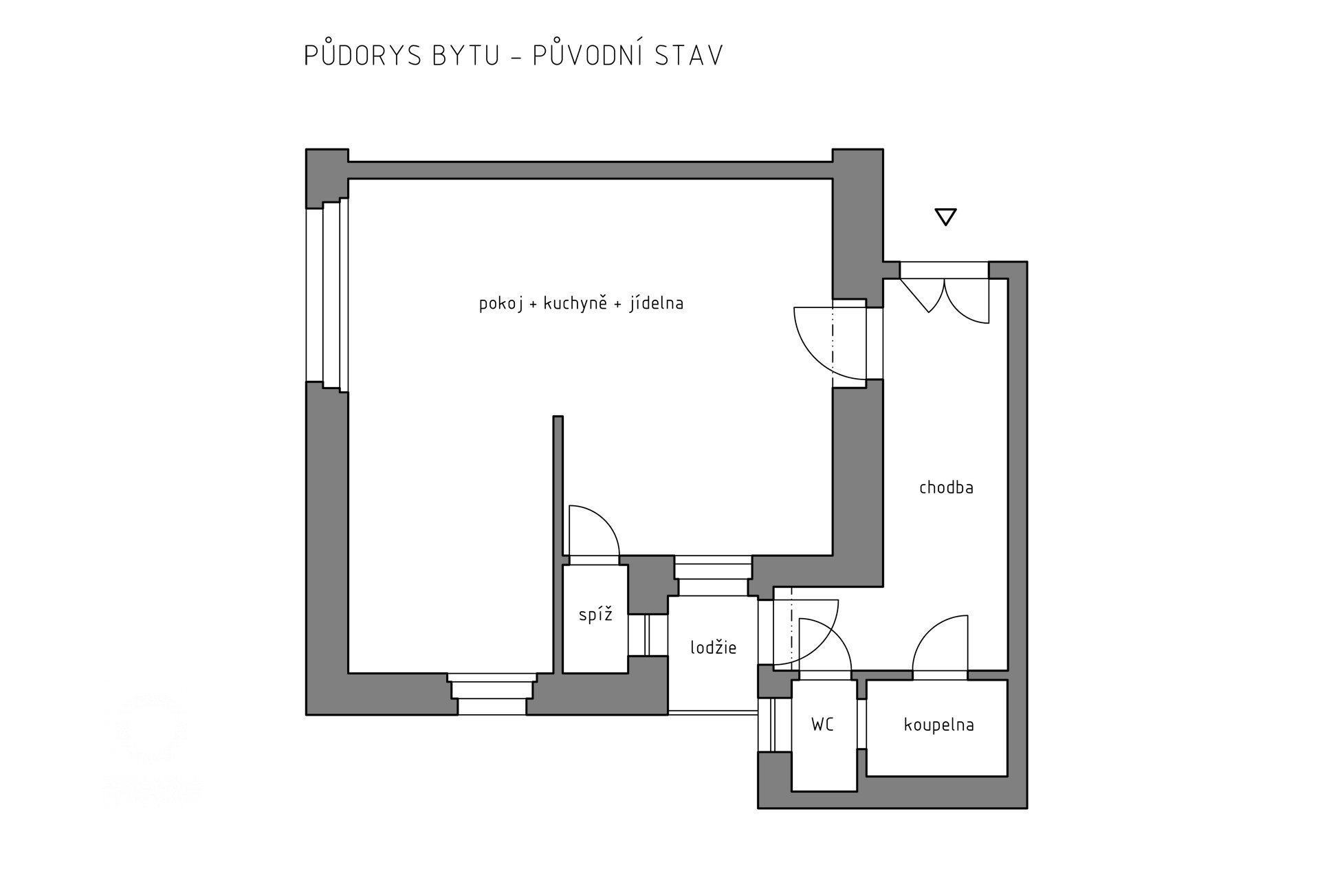 Interiér Vršovická - půdorys - původní stav
