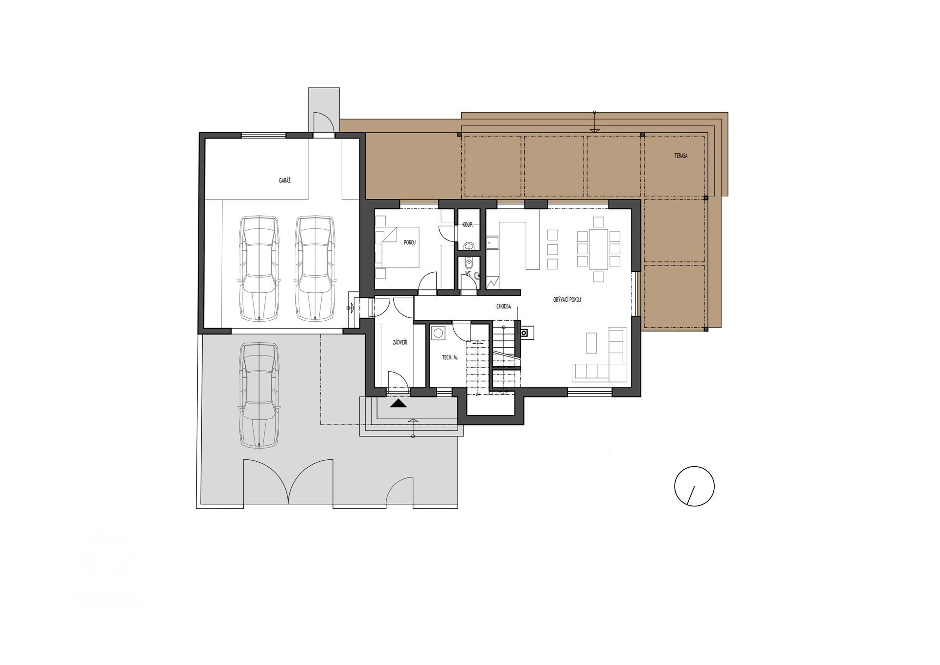 Rodinný dům Dobřichovice - půdorys 1.np