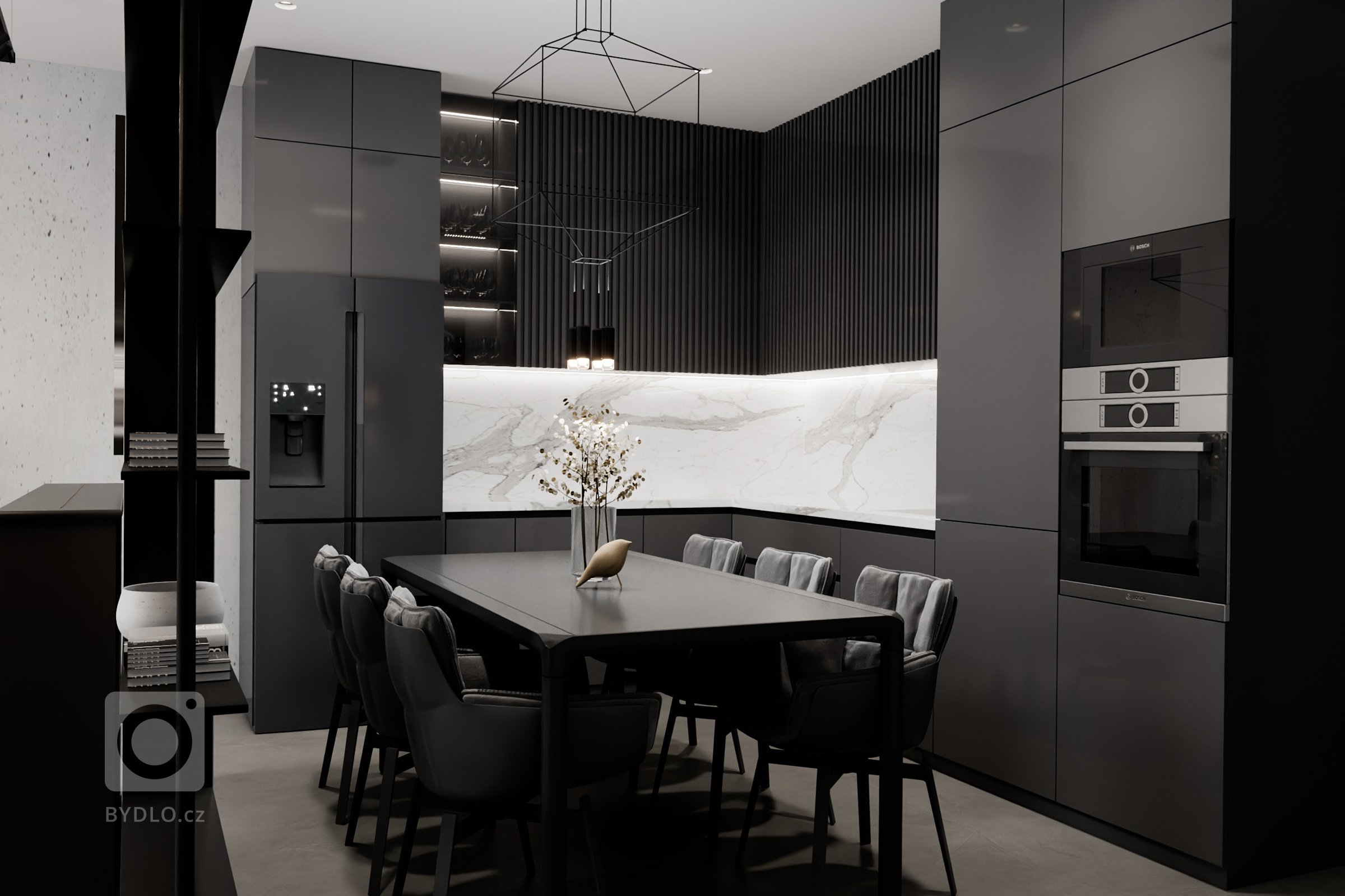 Pánsky luxusný čierny tmavý interiér 