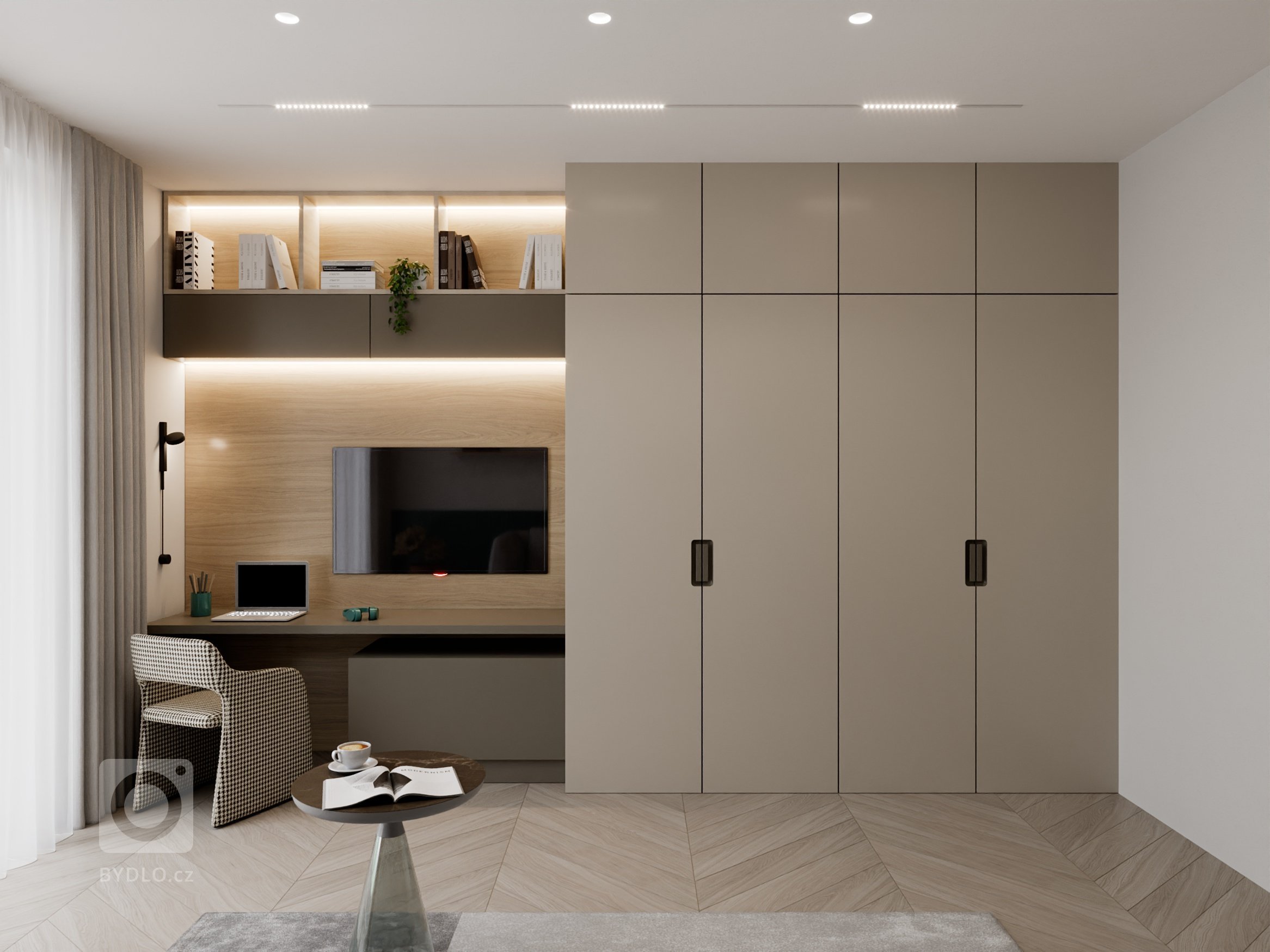 Moderný, elegantný, béžový, bledý, krásný bytový interiér. Návrh a realizácia na mieru zo štúdia PRUNUS.