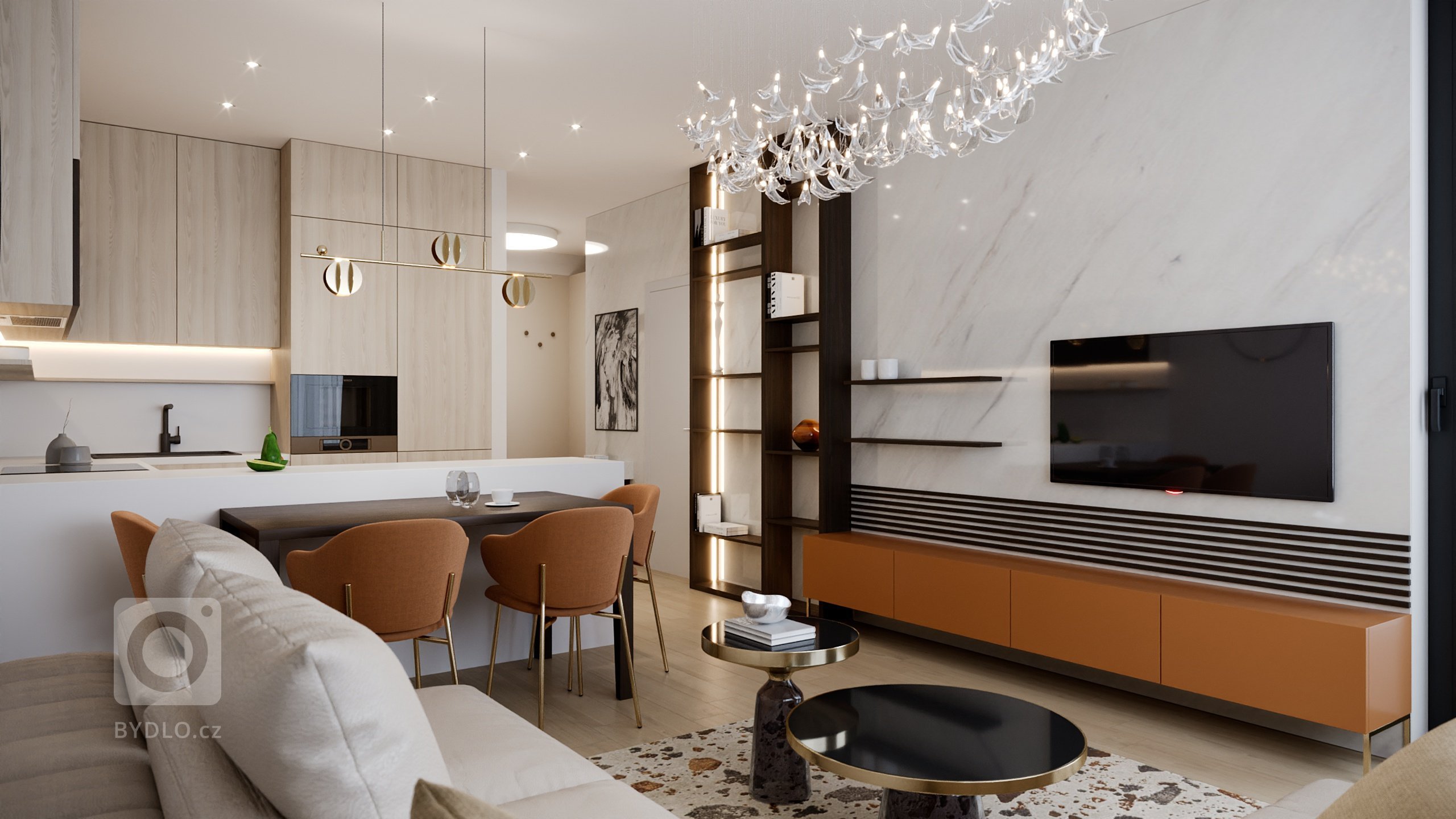 Predstavujeme vám luxusný interiérový design bytu ve Sky parku z interiérového štúdia&nbsp;PRUNUS.&nbsp;Terakotová farba v harmonickom interiéri navodí dobrú…