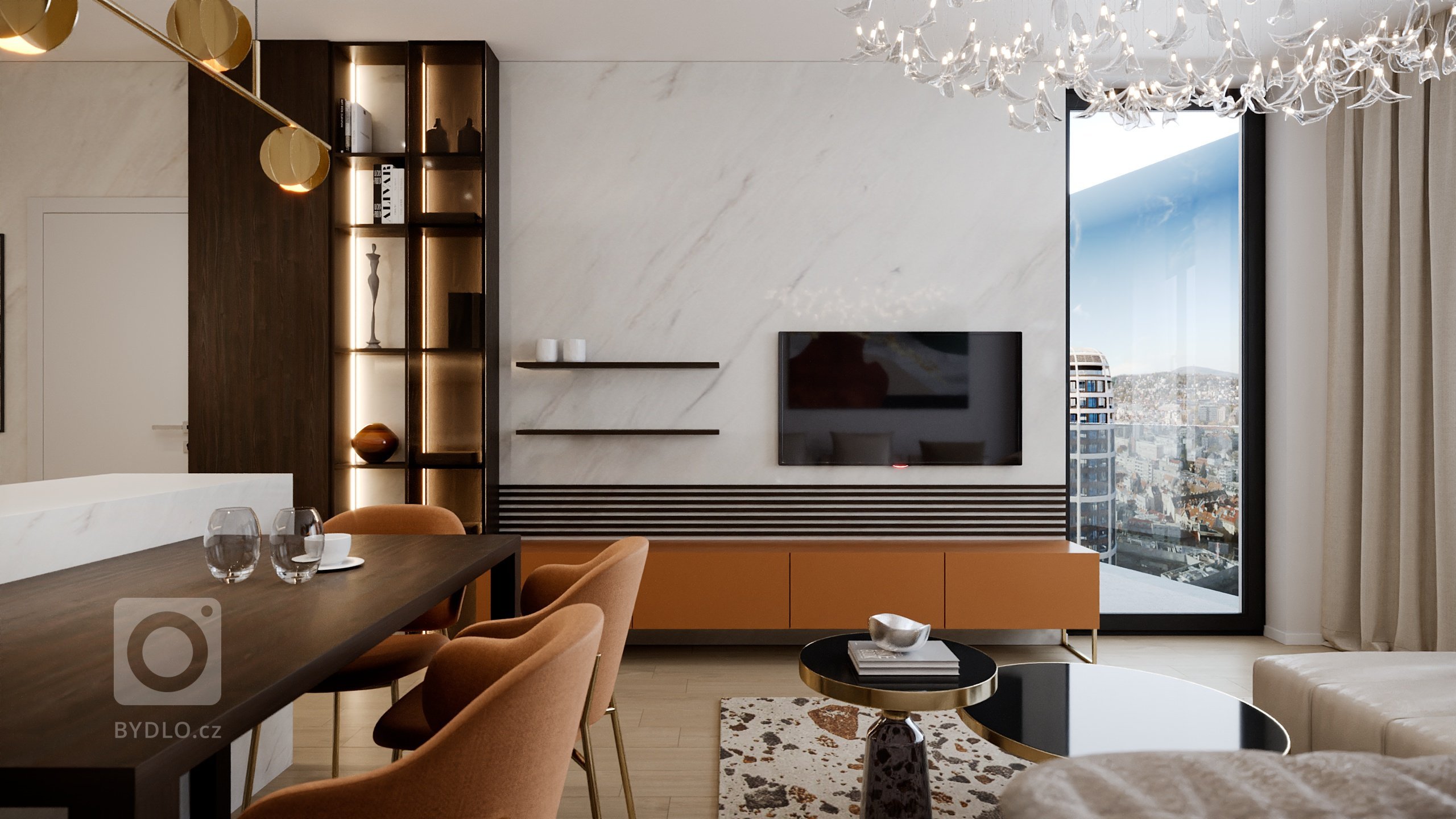 Predstavujeme vám luxusný interiérový design bytu ve Sky parku z interiérového štúdia&nbsp;PRUNUS.&nbsp;Terakotová farba v harmonickom interiéri navodí dobrú…