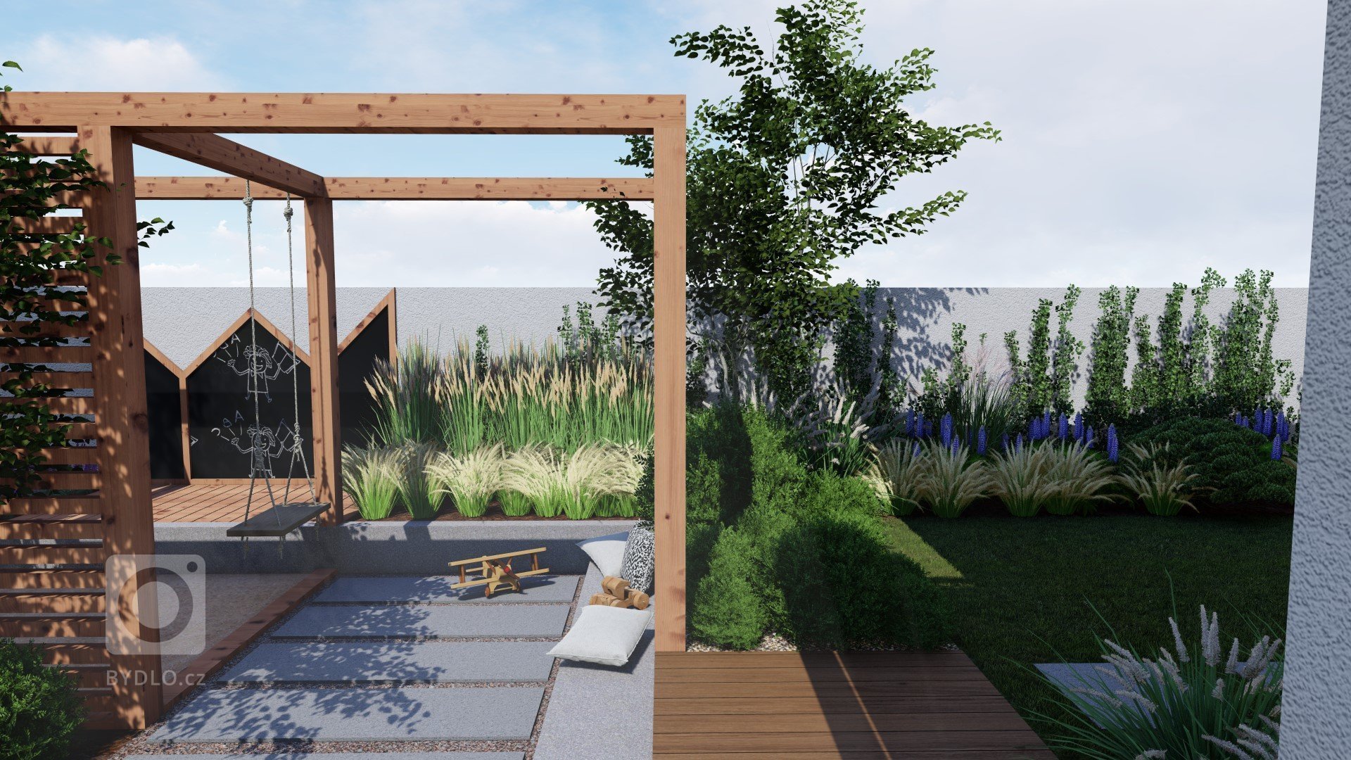 Zahrada má být prostorem pro relaxaci, zábavu a místem setkávání s přáteli nebo rodinou. Z tohoto důvodu byl celek rozdělen do několika zón, díky nimž má i tak…